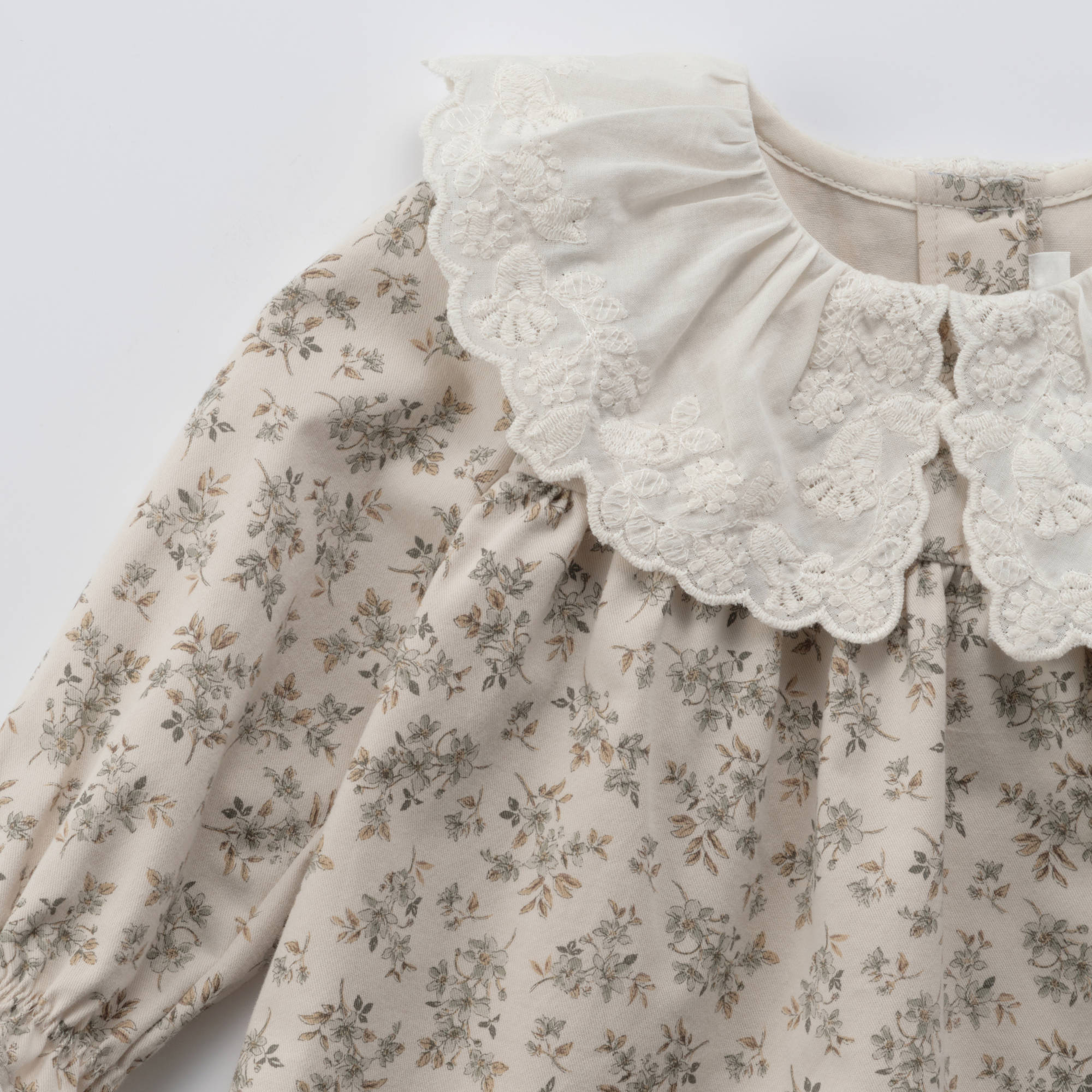 Baby Girls Beige Floral Lace Collar Cotton Top