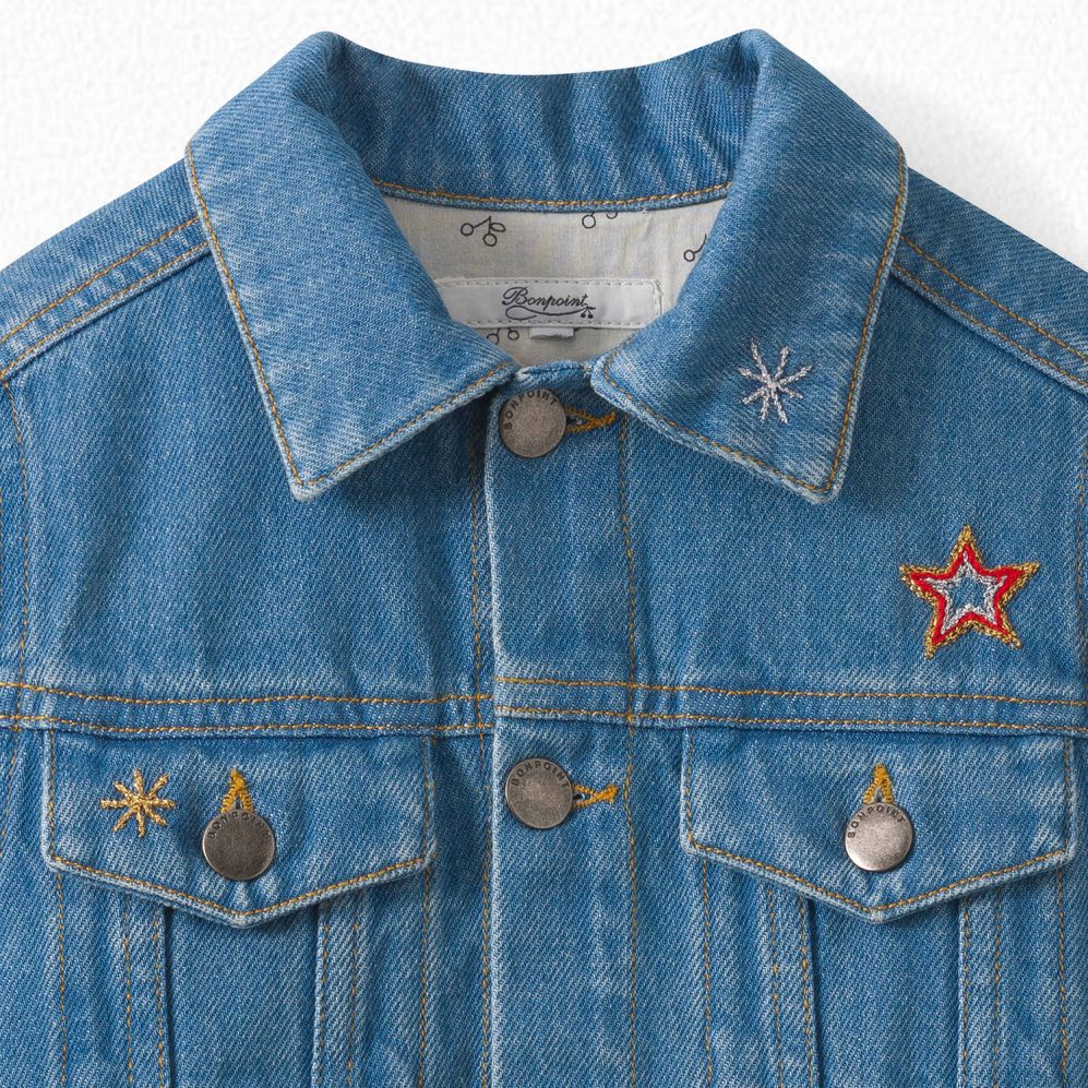 Girls Blue Embroidered Denim Jakcet