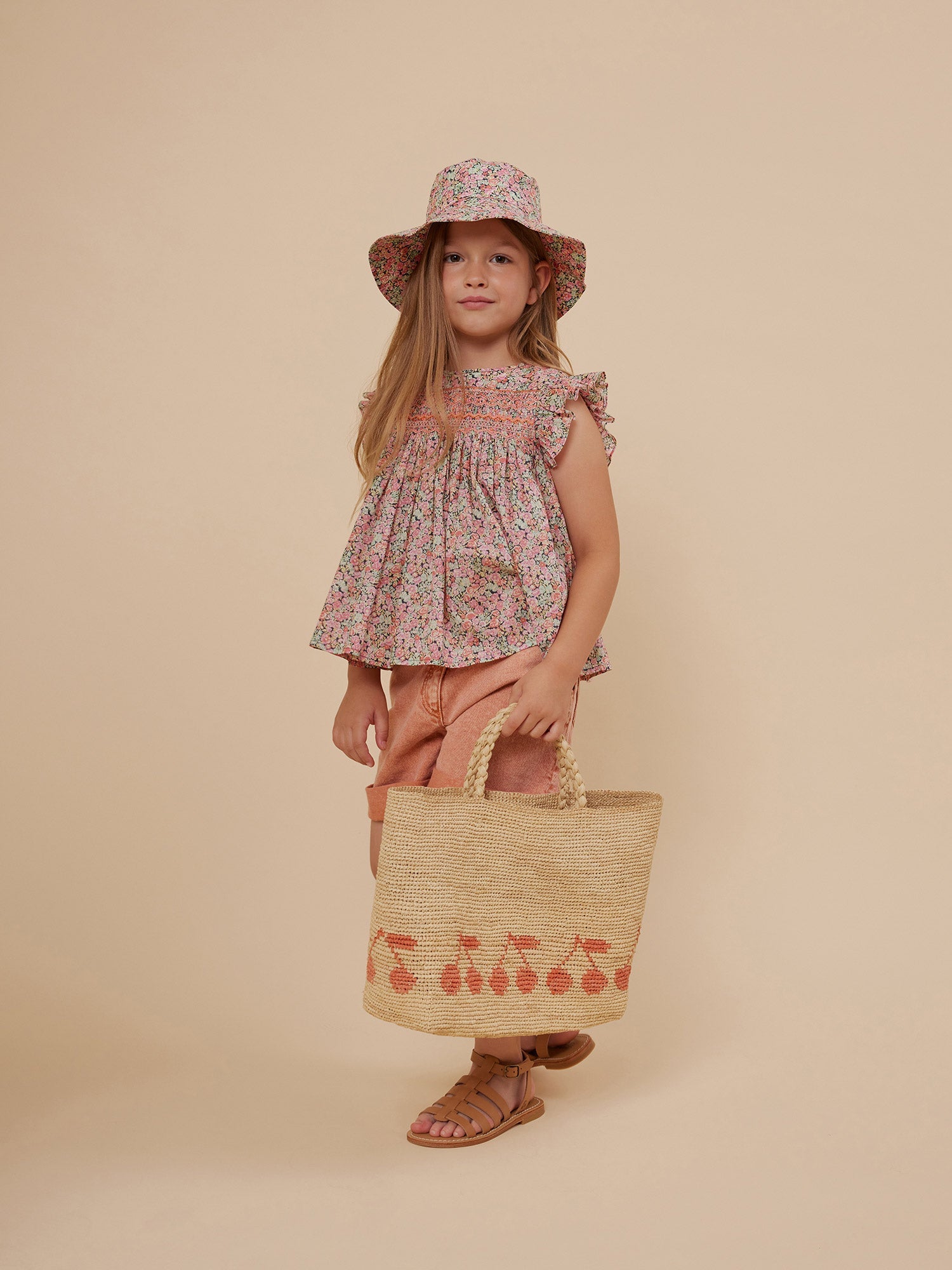 Girls Pink Floral Sun Hat