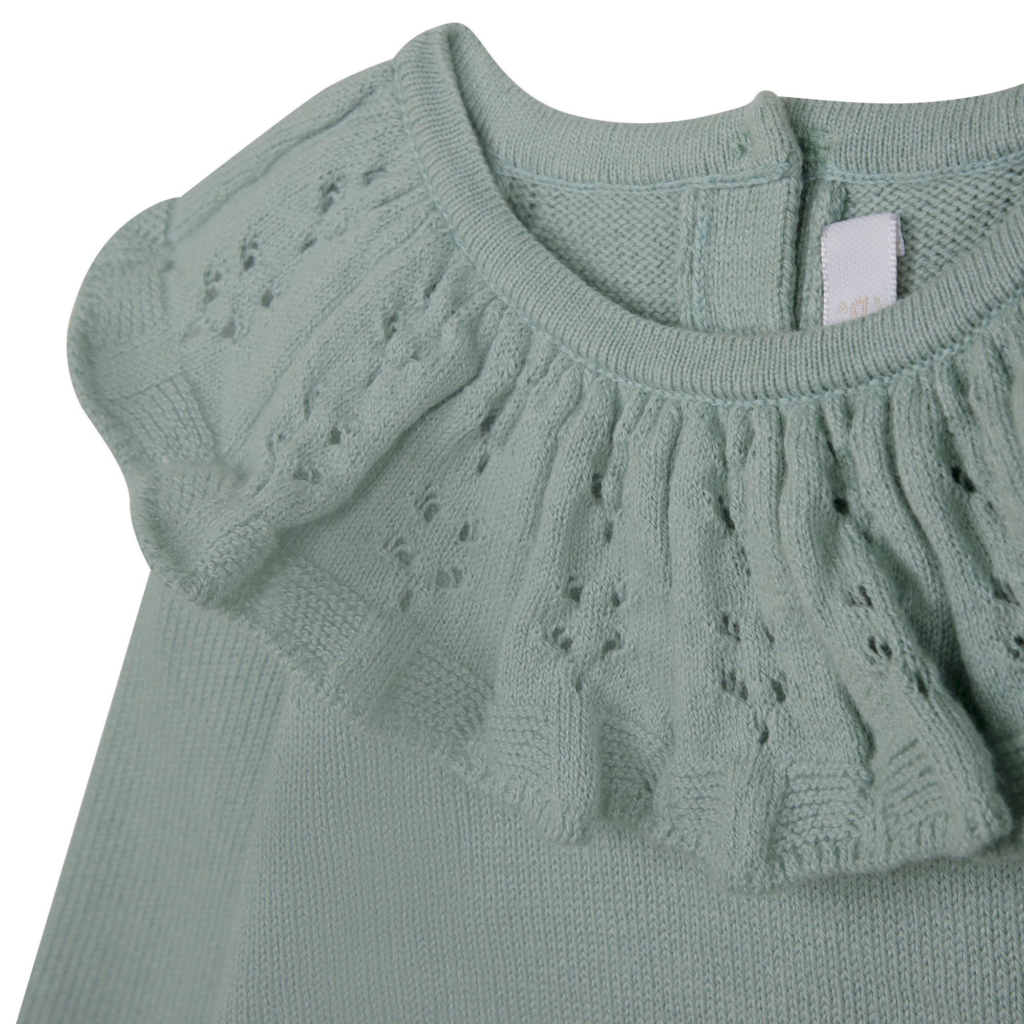 Girls Green Ruffle Cotton Sweater