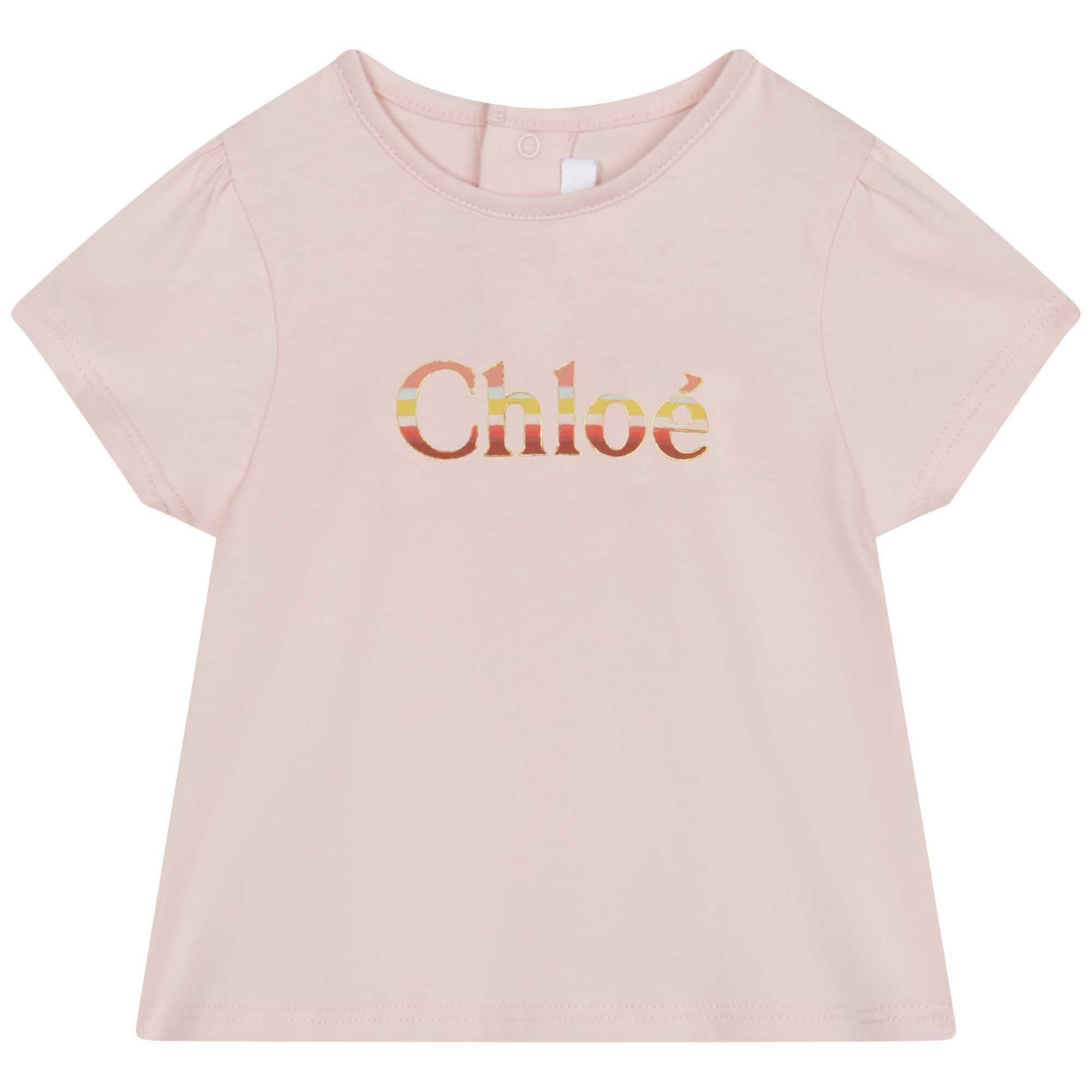 Baby Girls Light Pink Logo Cotton T-Shirt