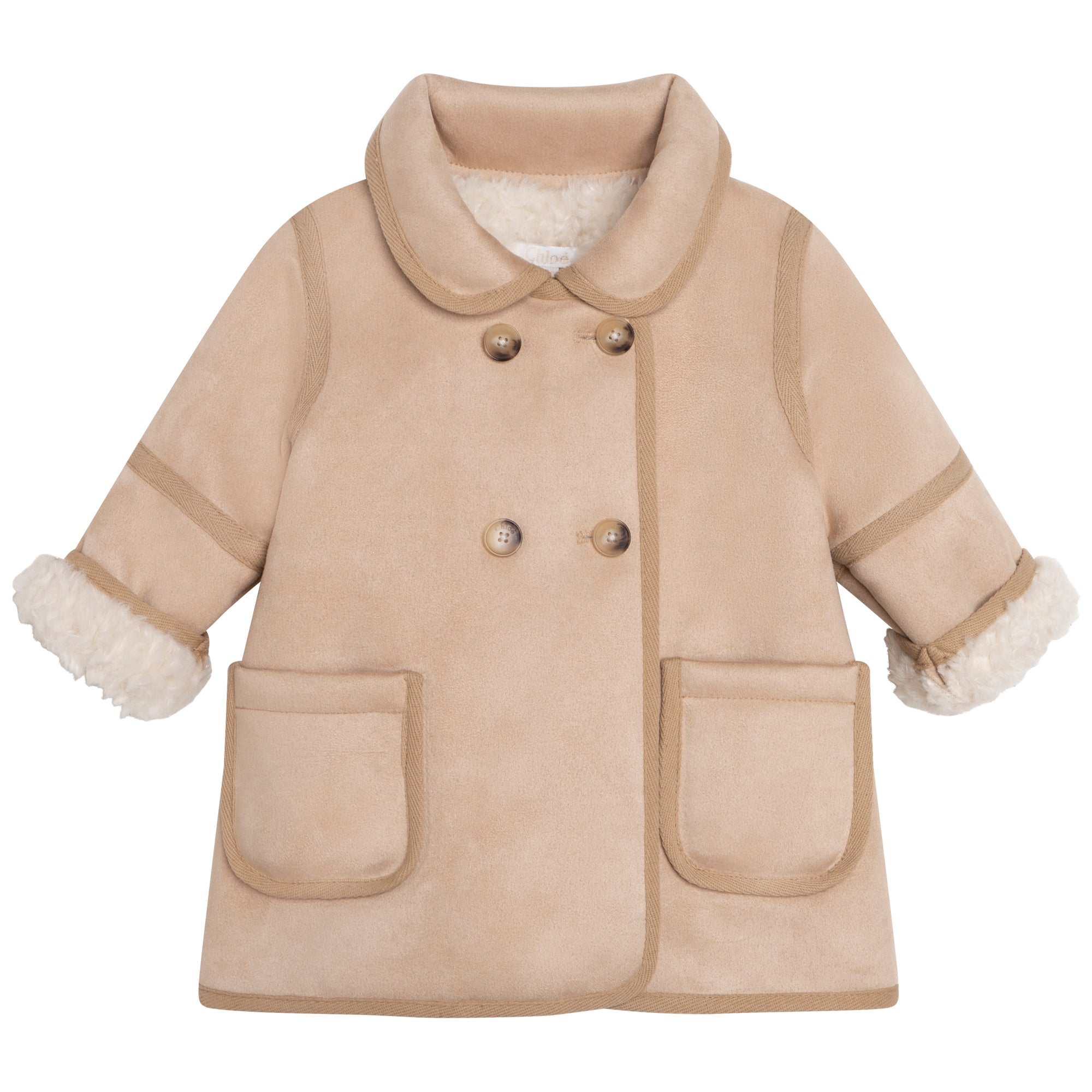 Baby Girls Beige Faux Suede Coat