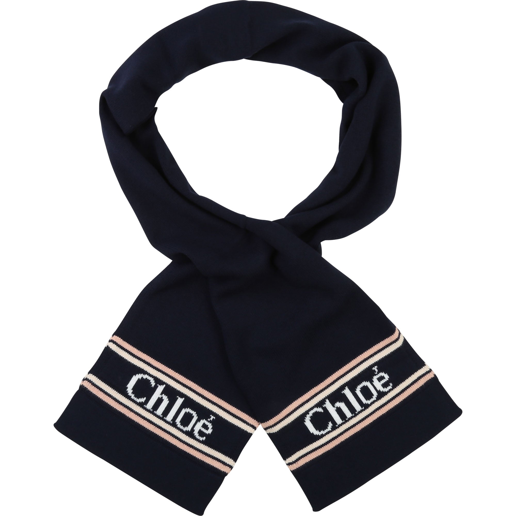 Girls Dark Blue Logo Cotton Scarf