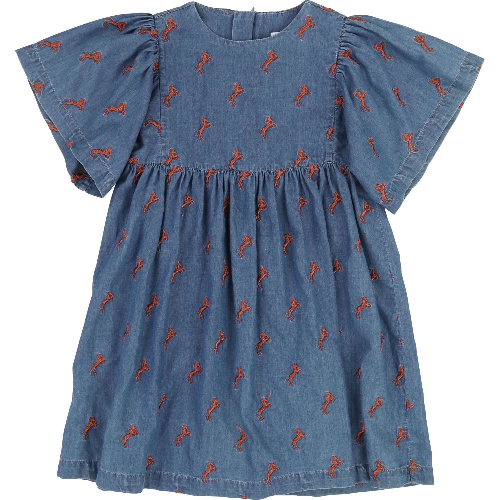 Girls Blue & Terracotta Cotton Dress