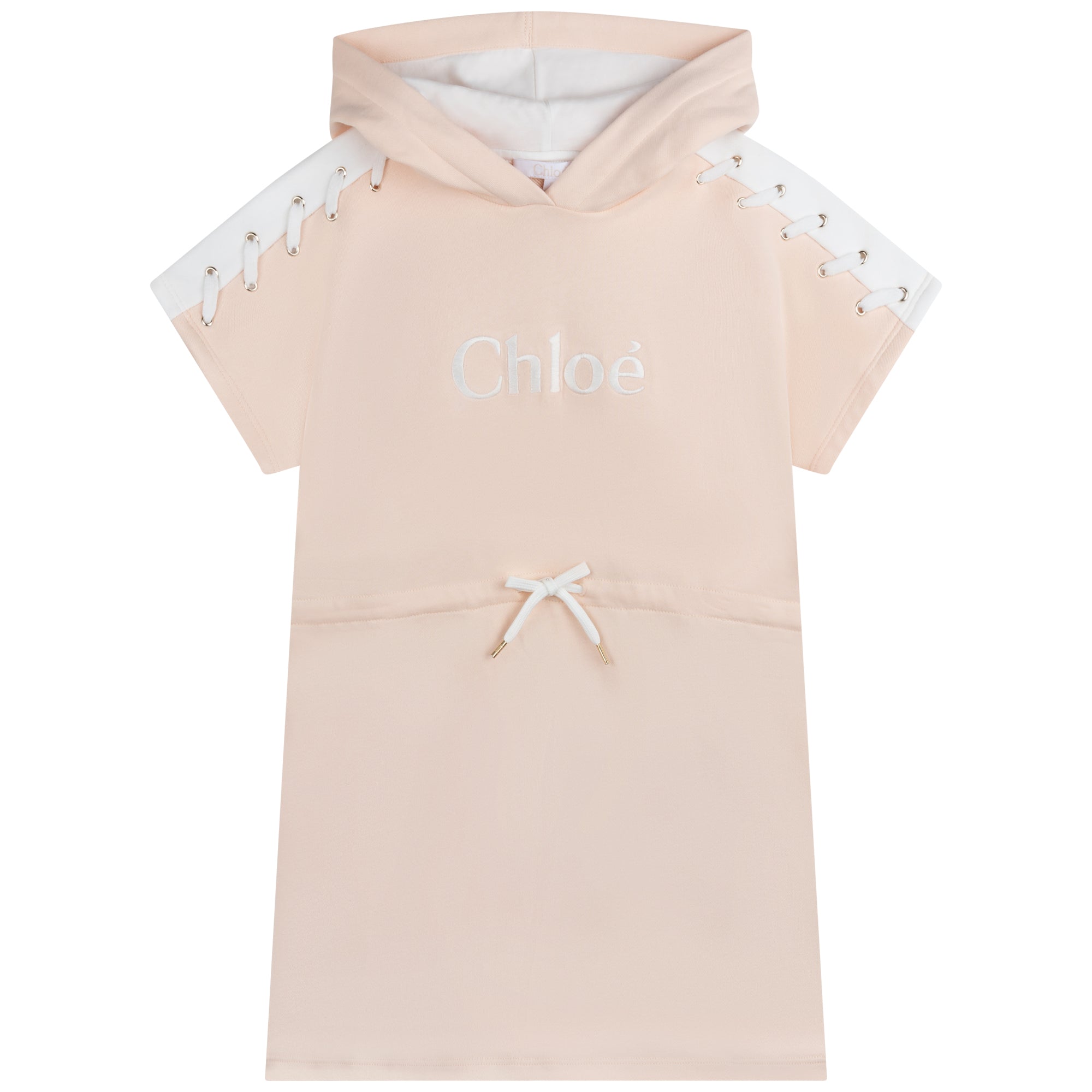 Girls Pink Hooded Cotton Dress