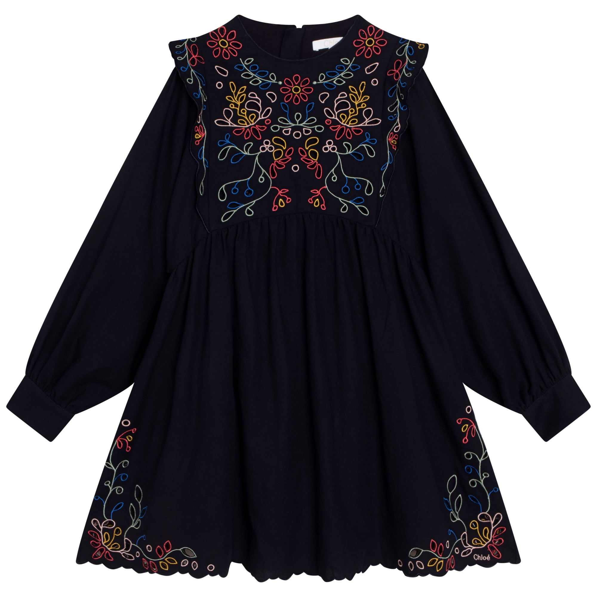 Girls Navy Embroidered Cotton Dress