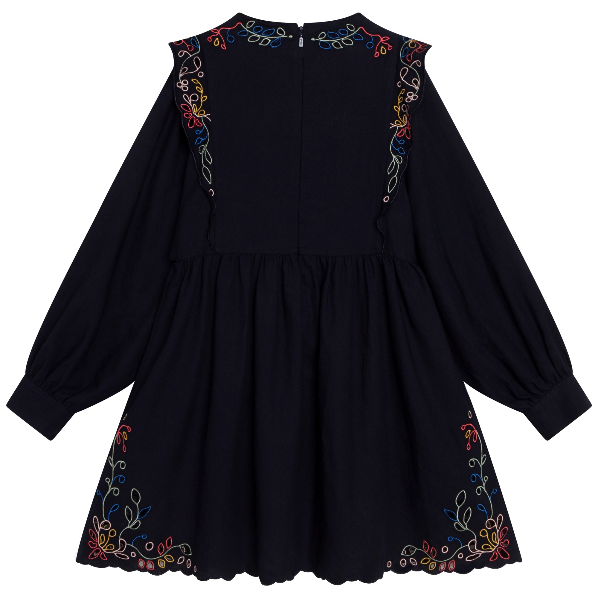Girls Navy Embroidered Cotton Dress
