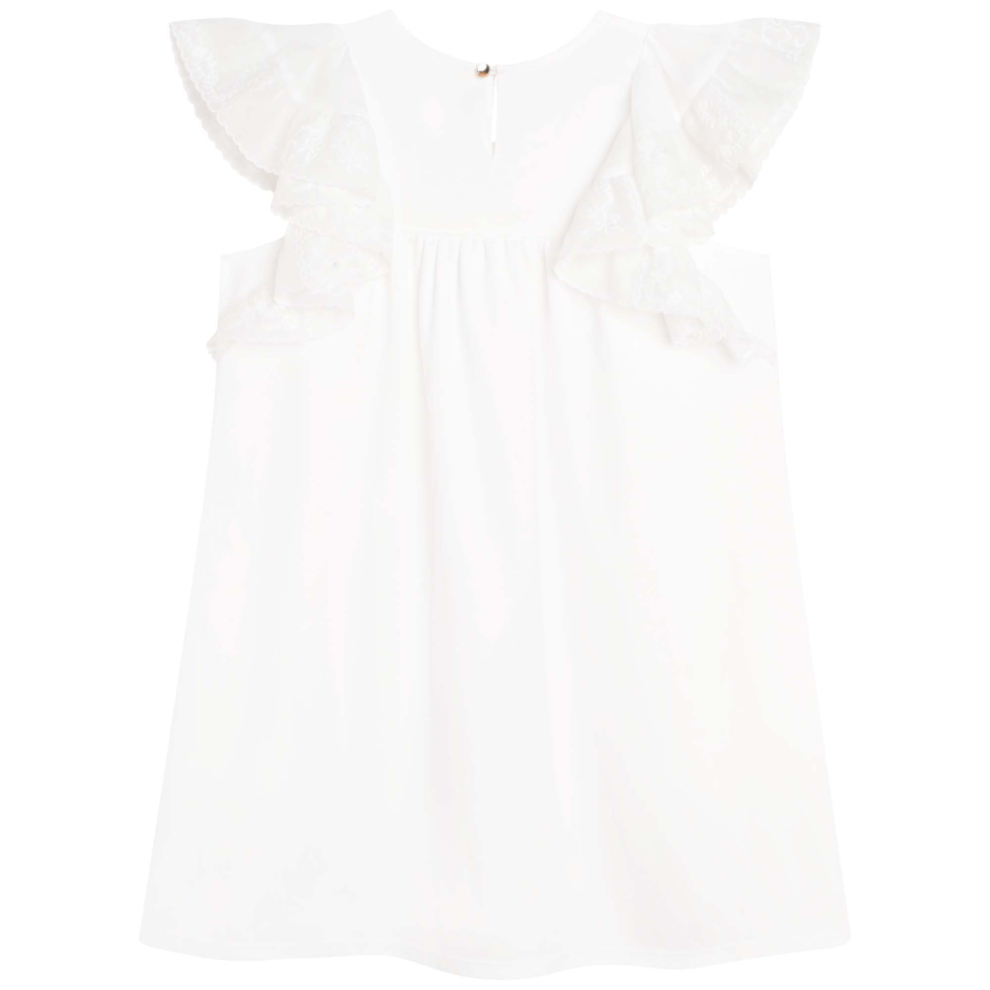 Girls White Ruffled Cotton Dress