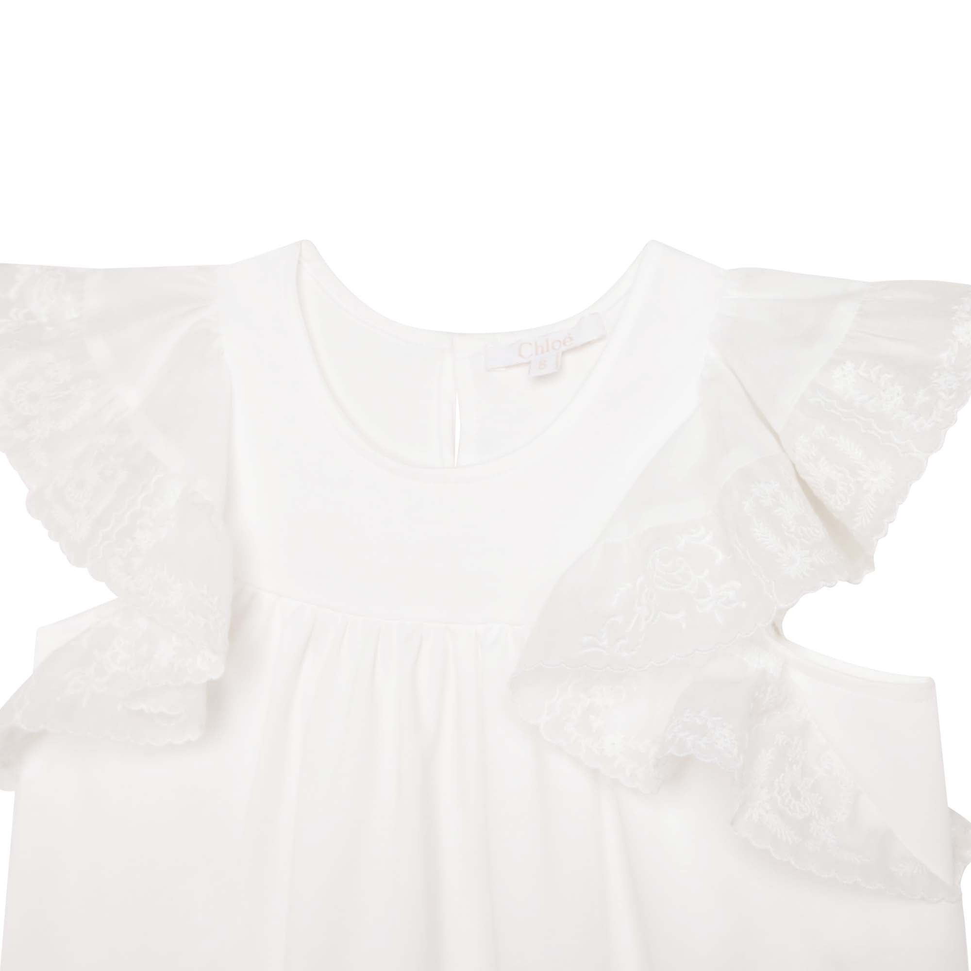 Girls White Ruffled Cotton Dress