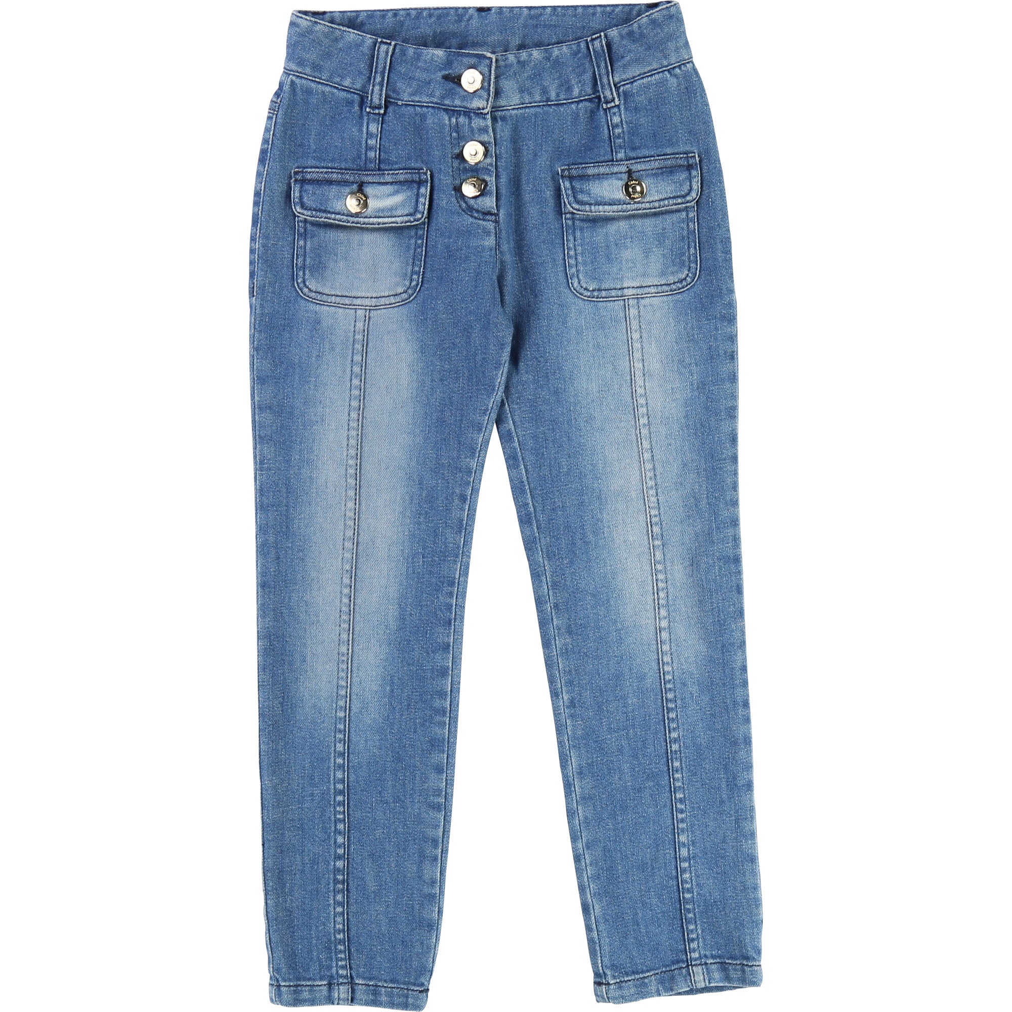 Girls Denim Blue Cotton Trousers