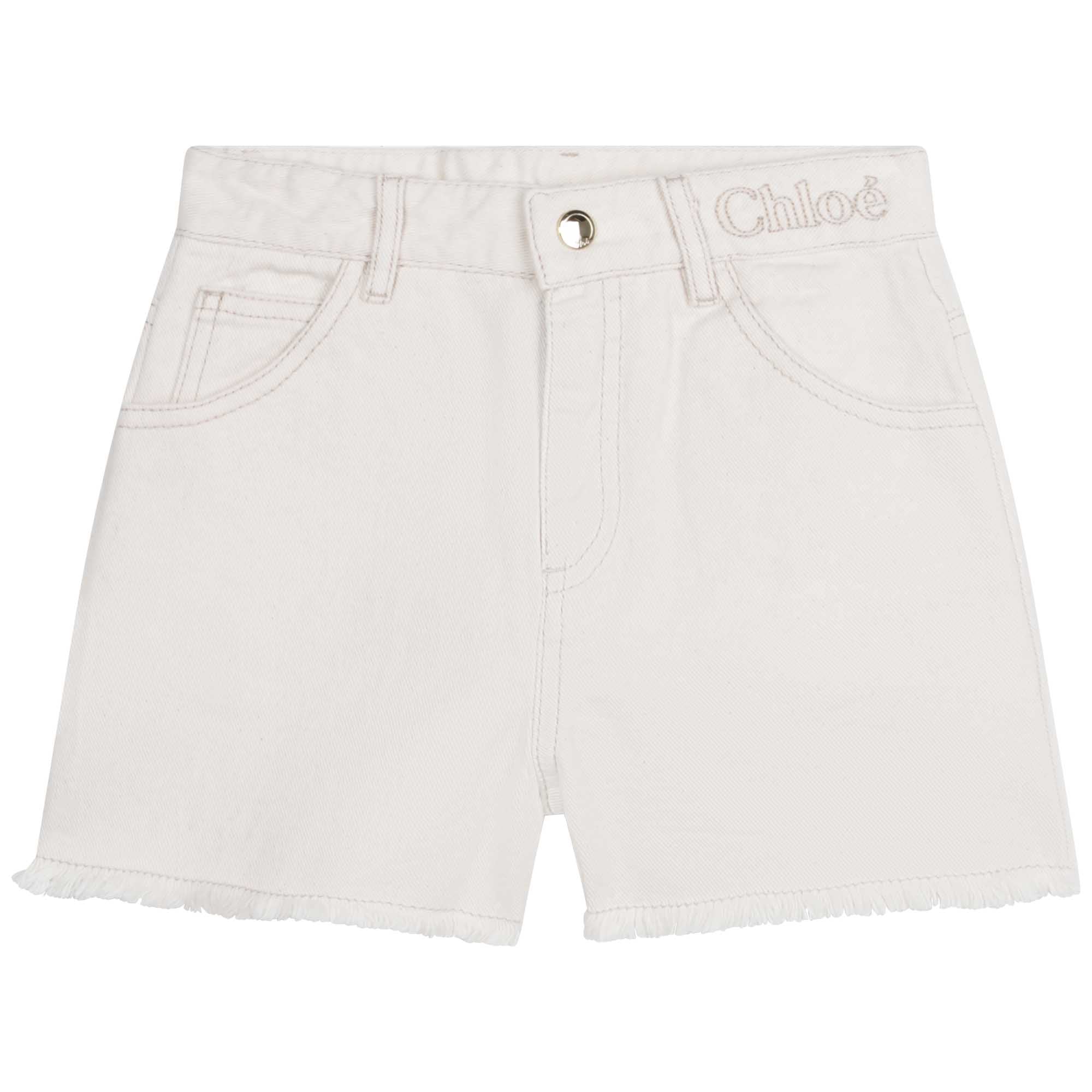 Girls White Logo Cotton Shorts