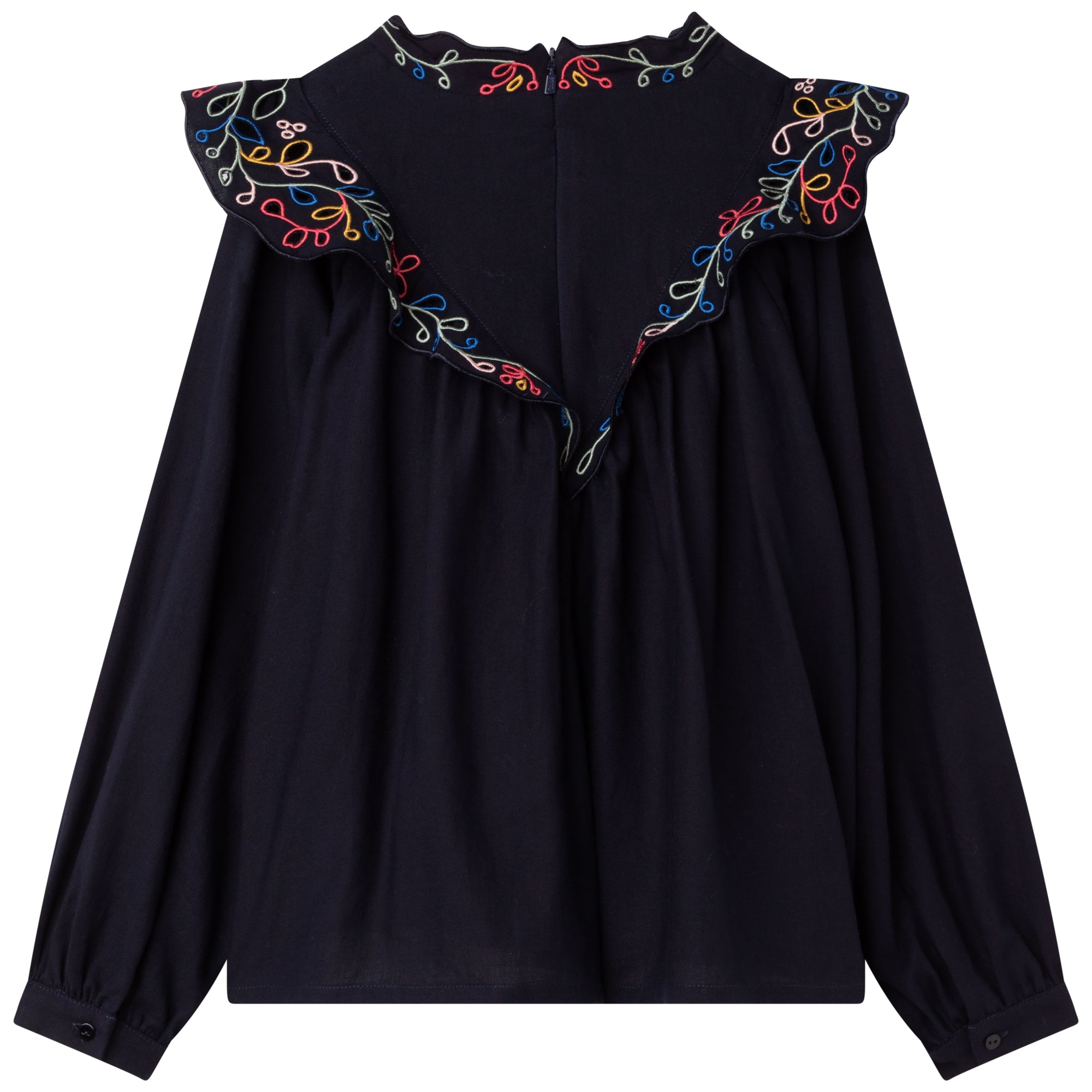 Girls Navy Embroidered Cotton Top