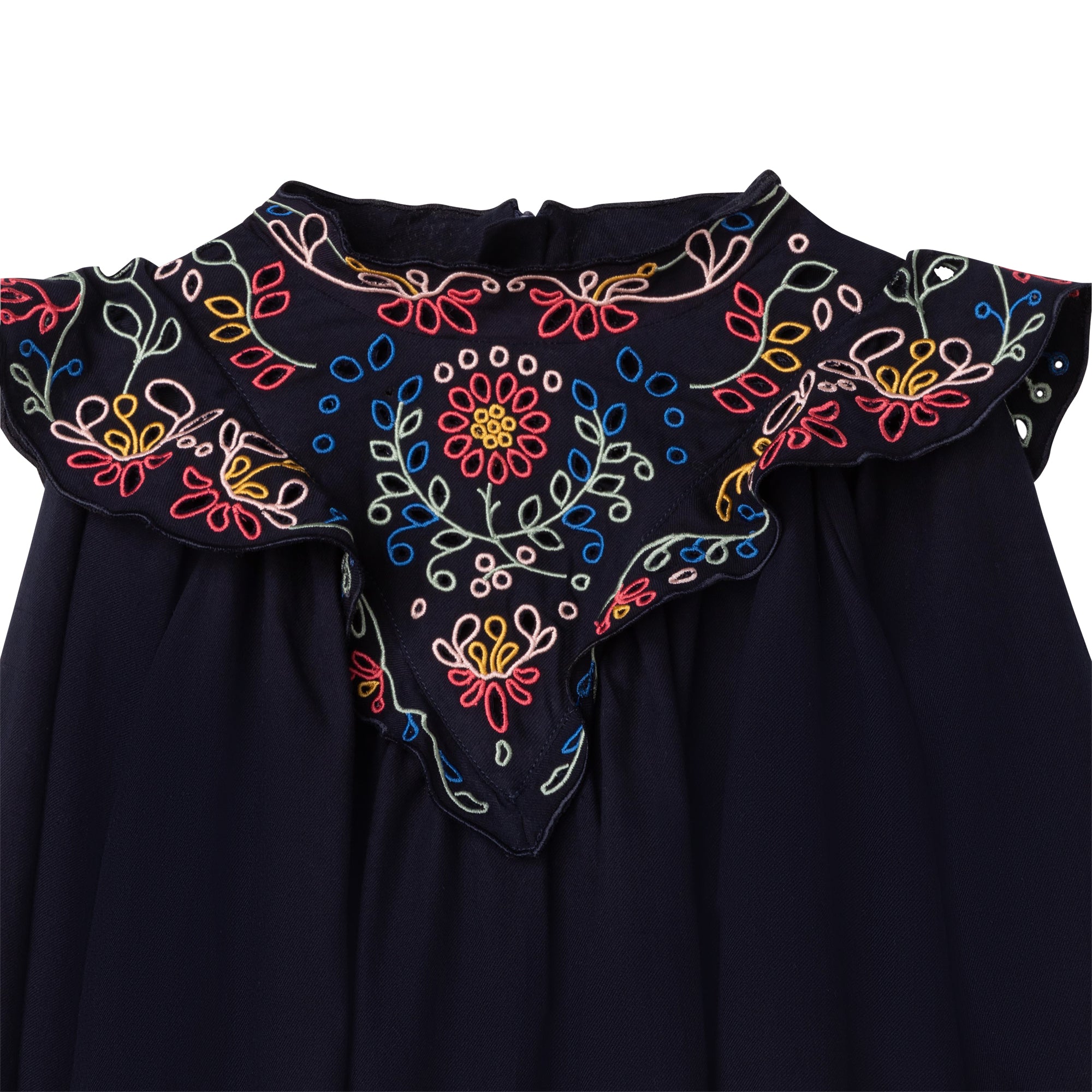 Girls Navy Embroidered Cotton Top