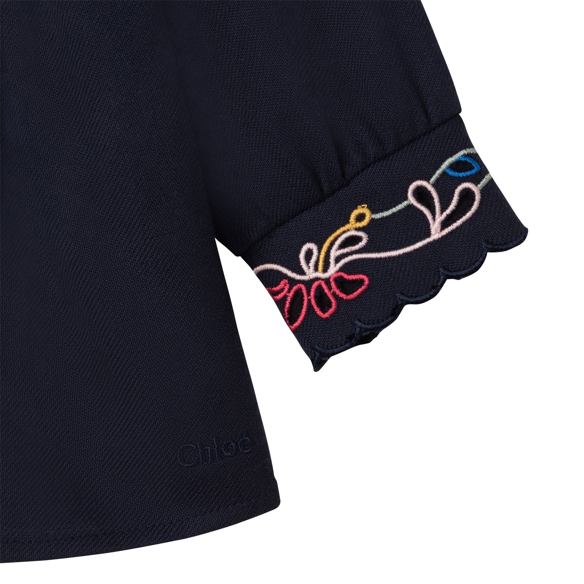 Girls Navy Embroidered Cotton Top