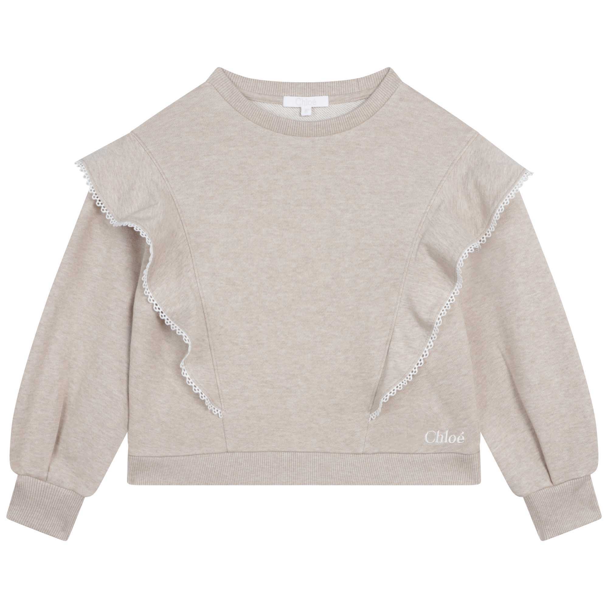 Girls Beige Cotton Sweatshirt
