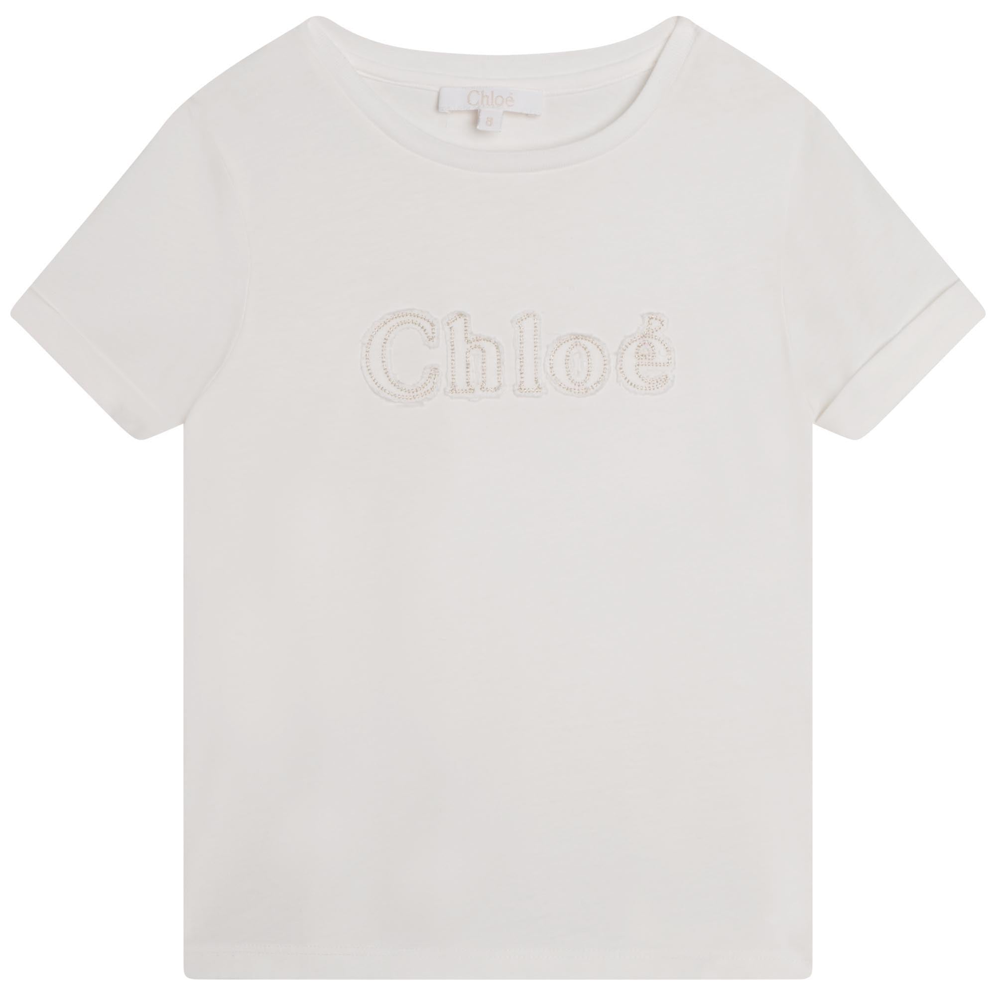 Girls White Logo Cotton T-Shirt