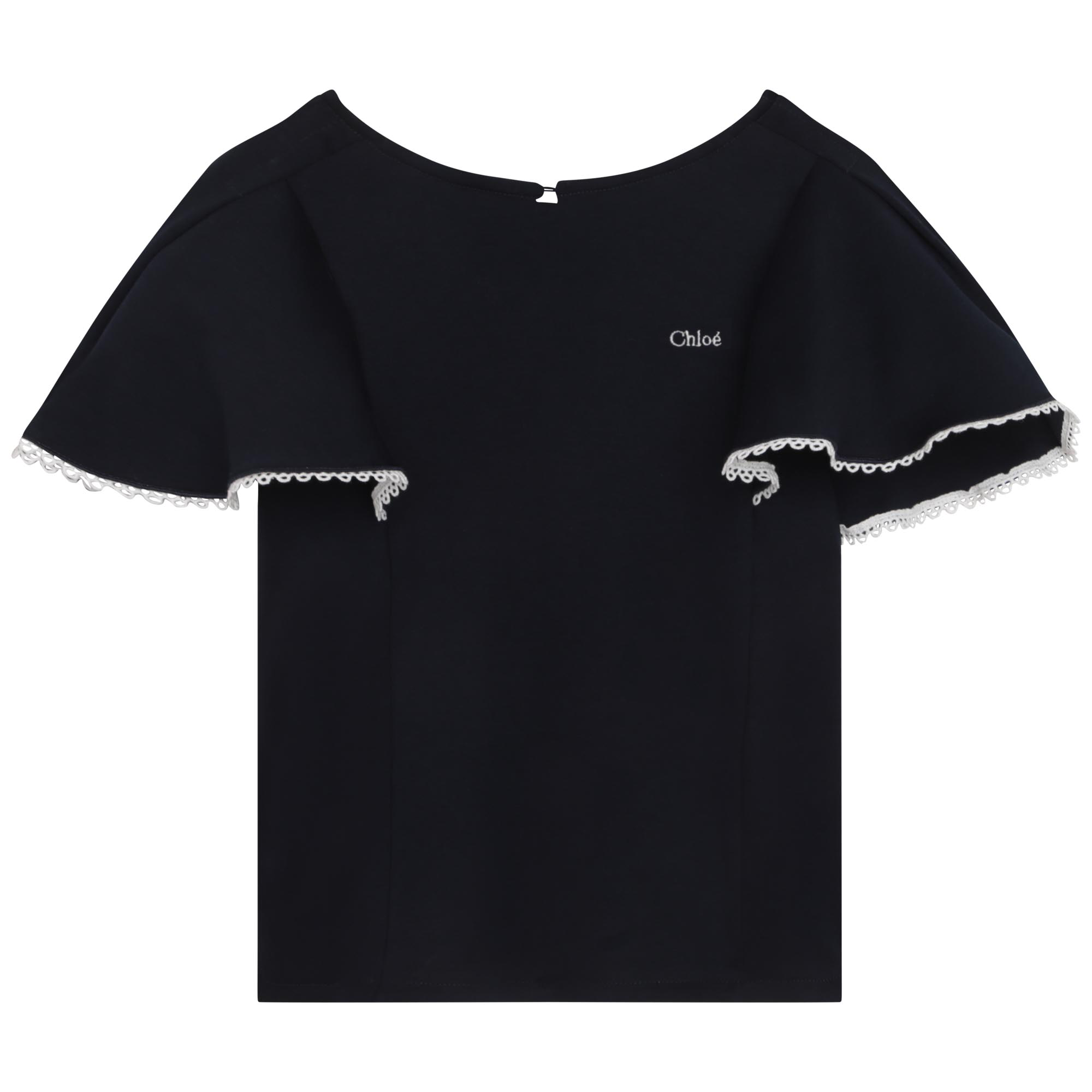 Girls Blue Ruffled Cotton T-Shirt