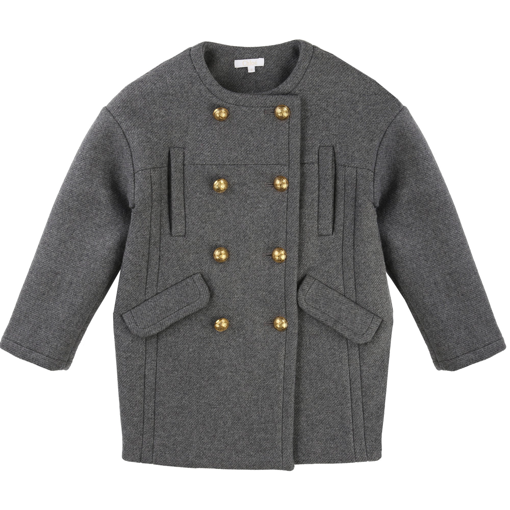 Girls Dark Grey Collarless Wool Coat - CÉMAROSE | Children's Fashion Store - 1