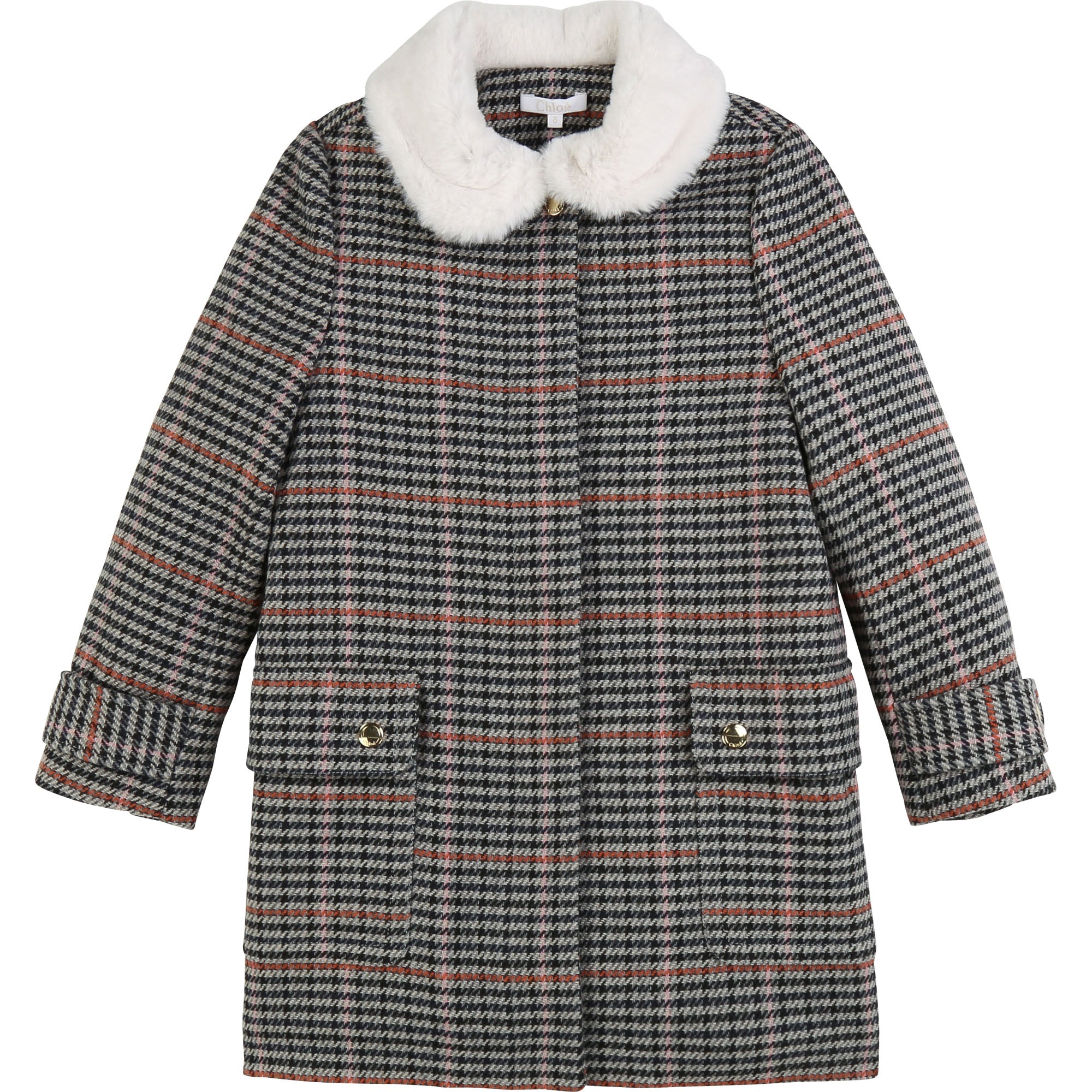 Girls Black Check Coat