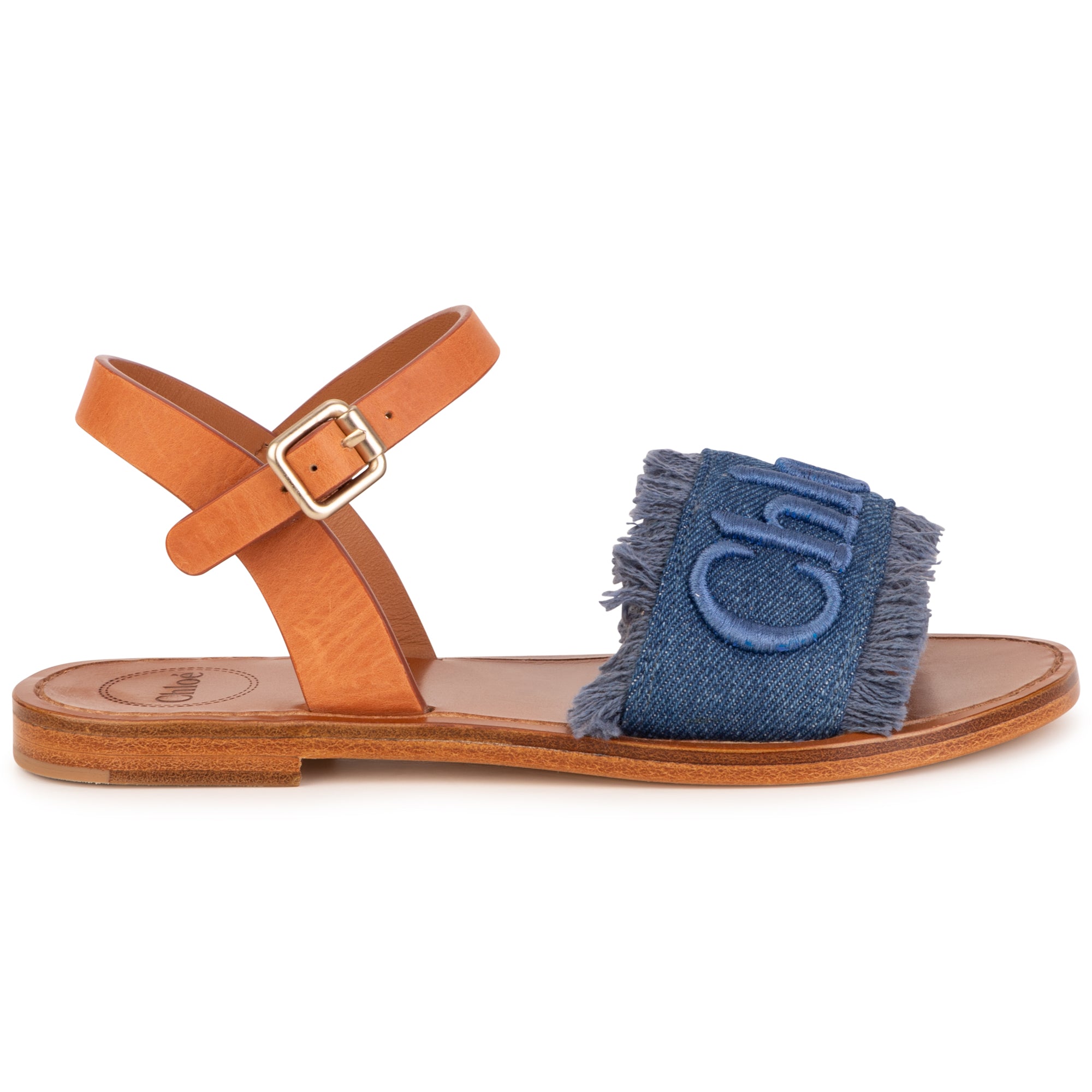 Girls Blue Denim Logo Sandals