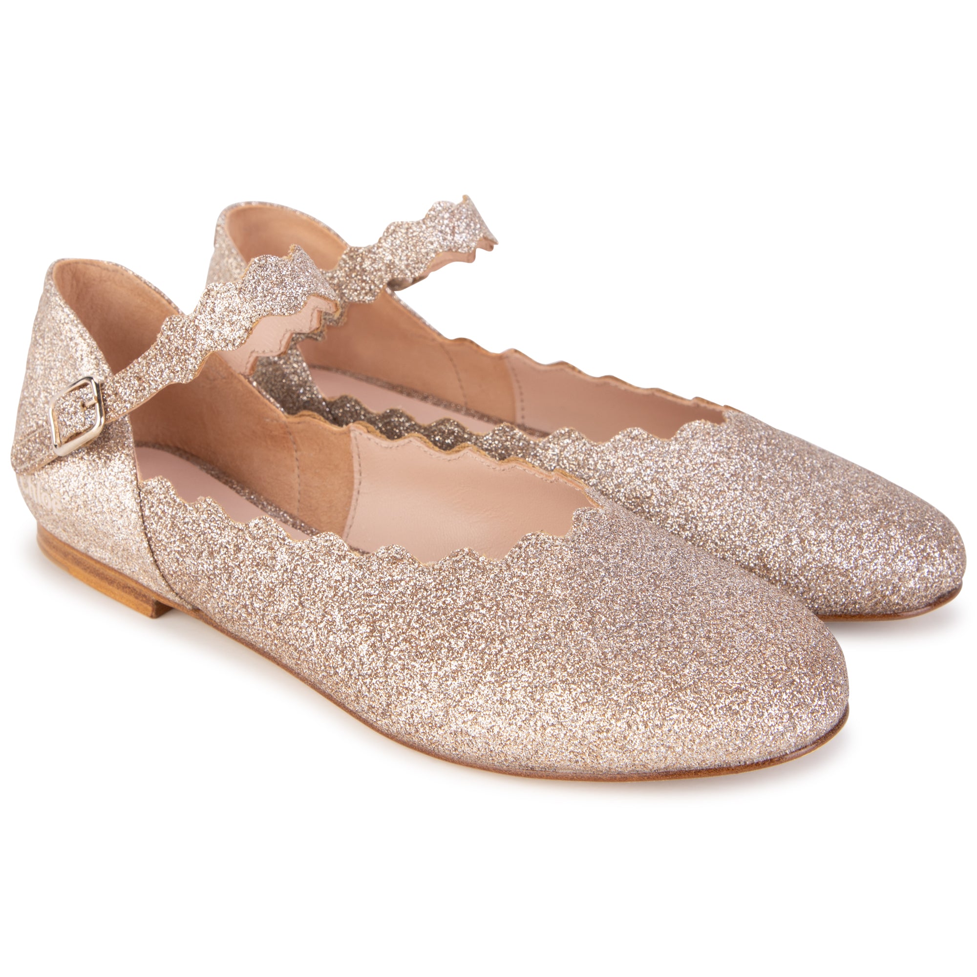 Girls Gold Glitter Flat Shoes