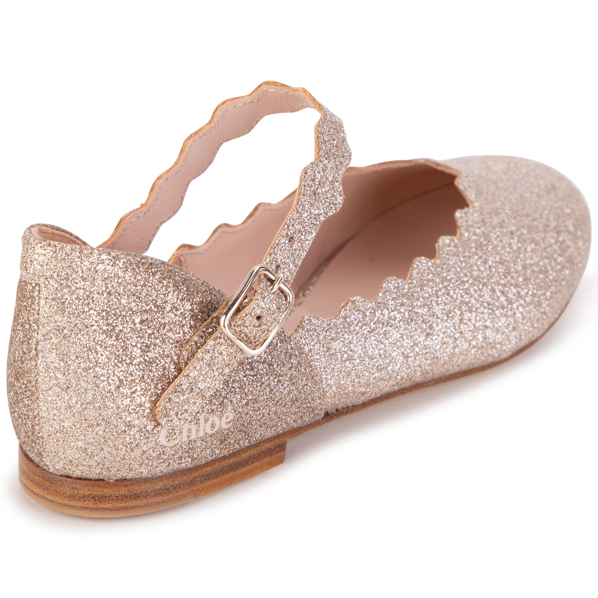 Girls Gold Glitter Flat Shoes
