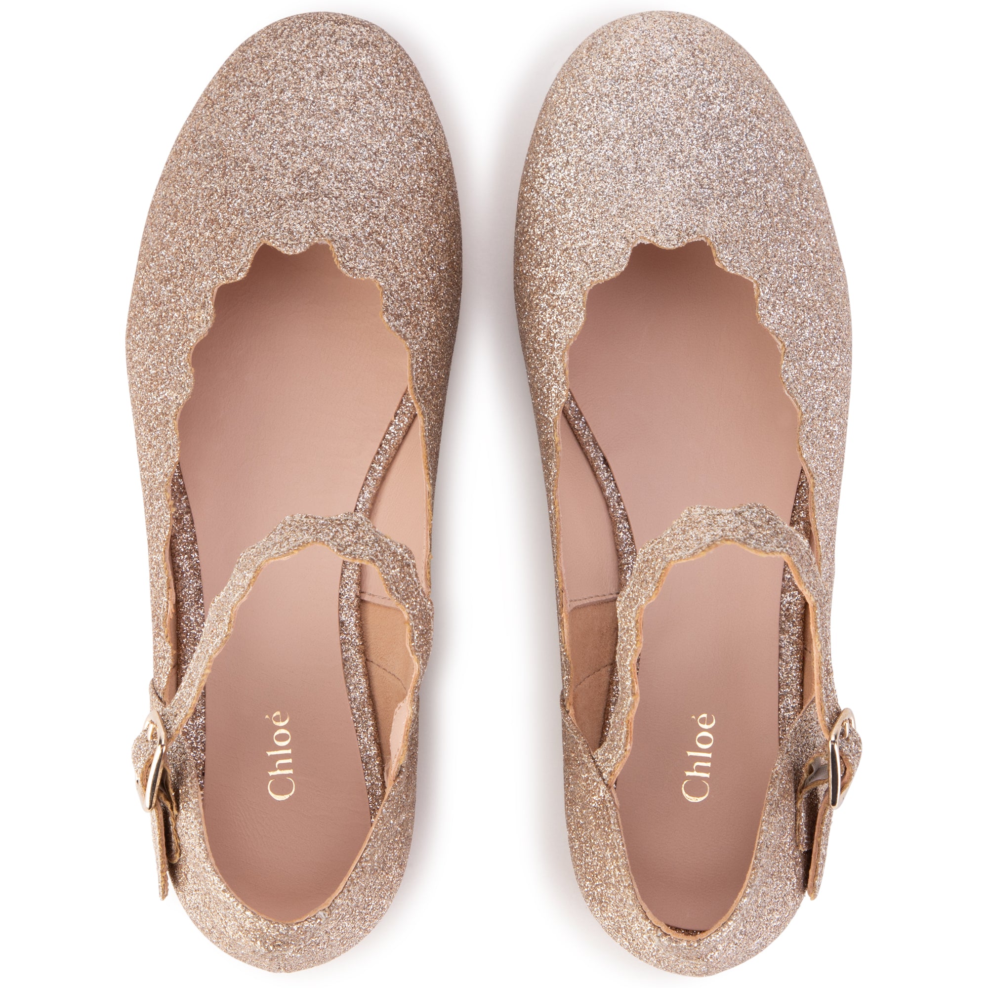 Girls Gold Glitter Flat Shoes