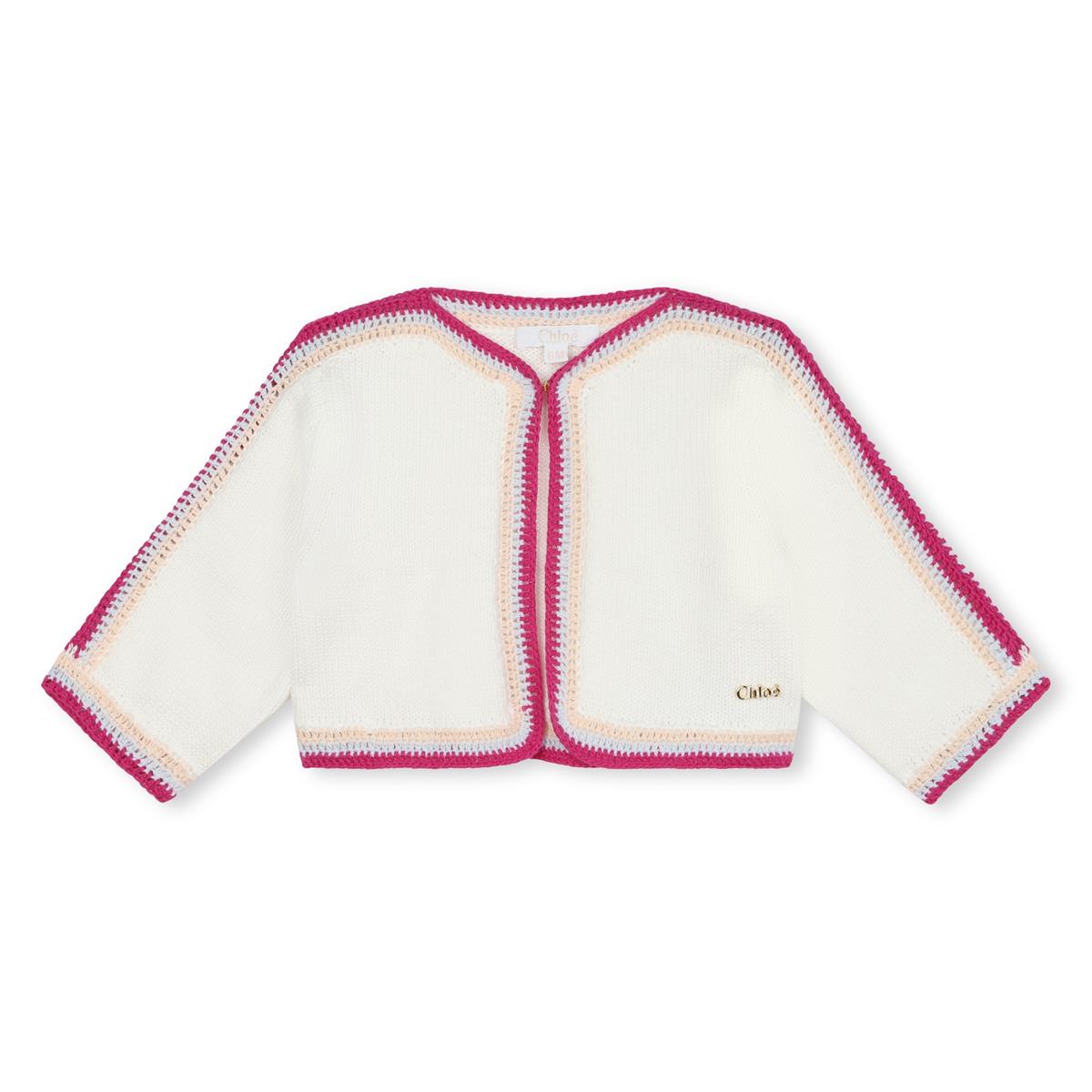 Girls White Cotton Cardigan