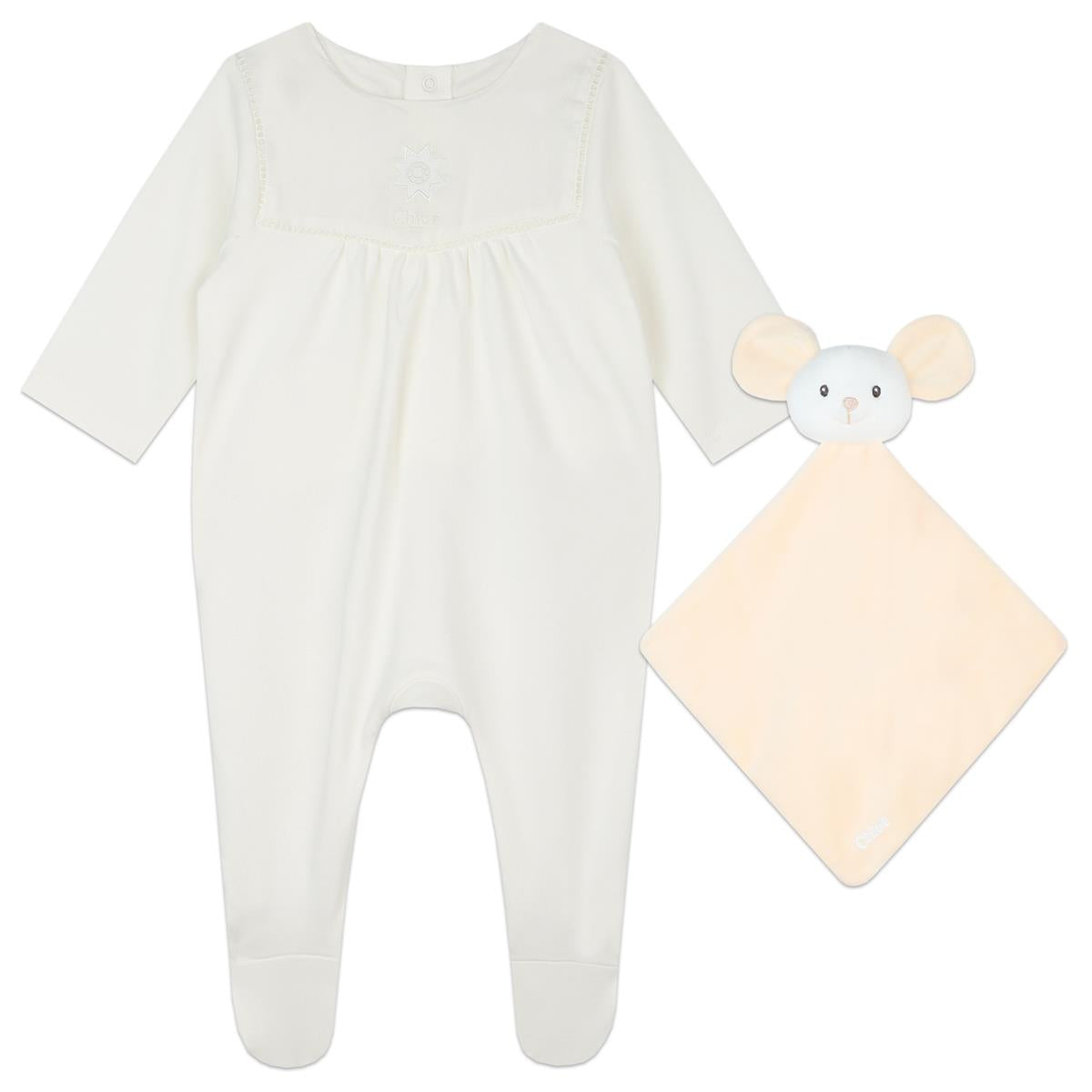 Baby Girls White Cotton Babysuit Set