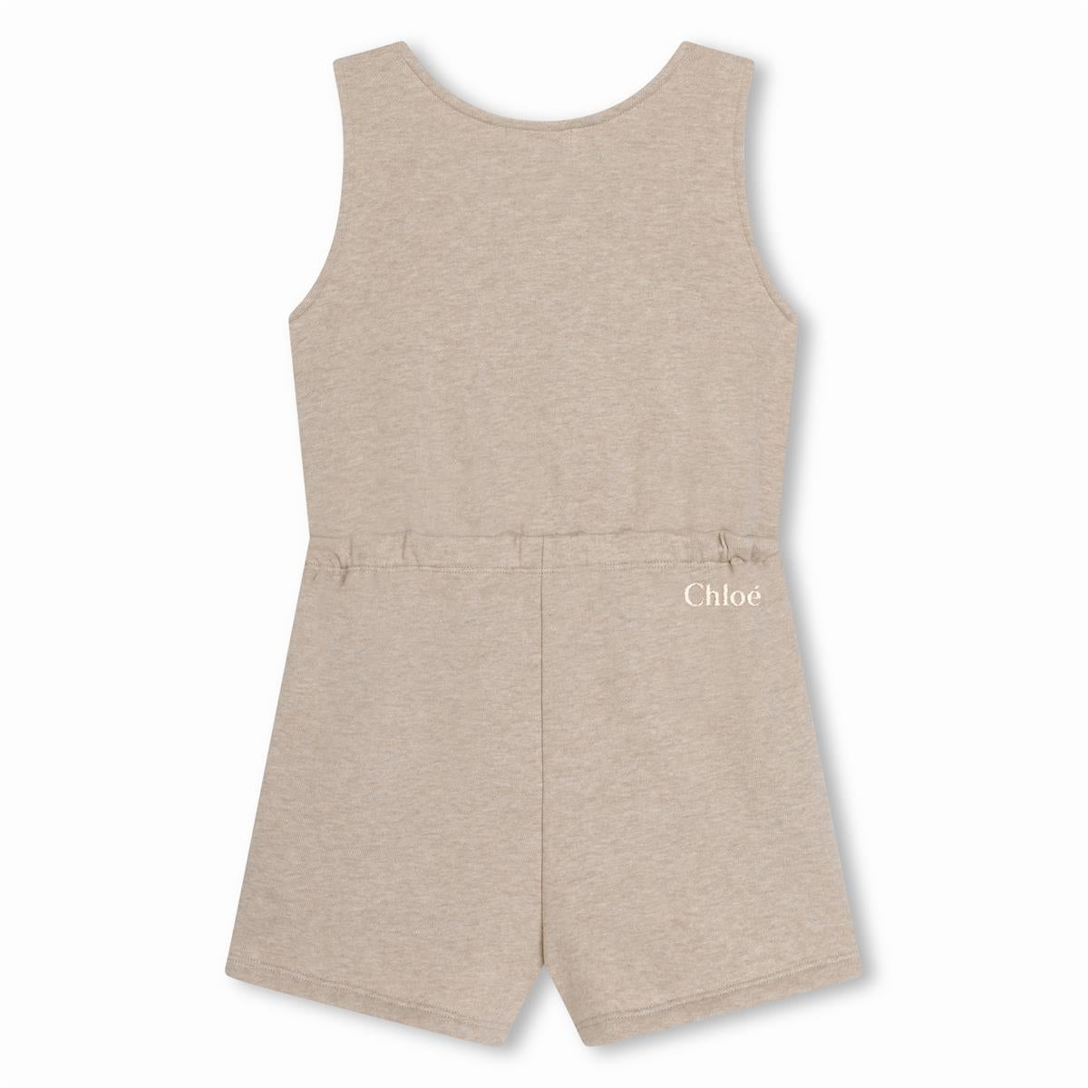 Girls Beige Cotton Jumpsuit