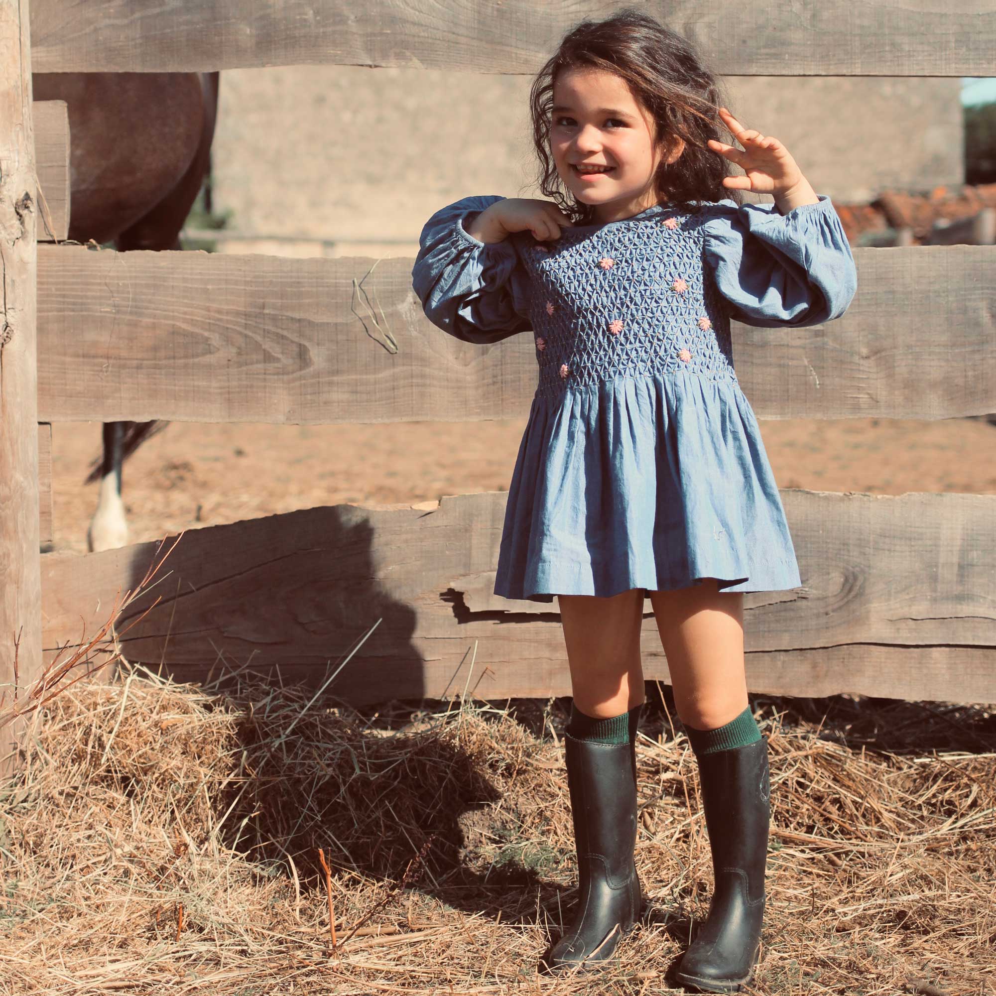 Girls Blue Embroidered Cotton Top