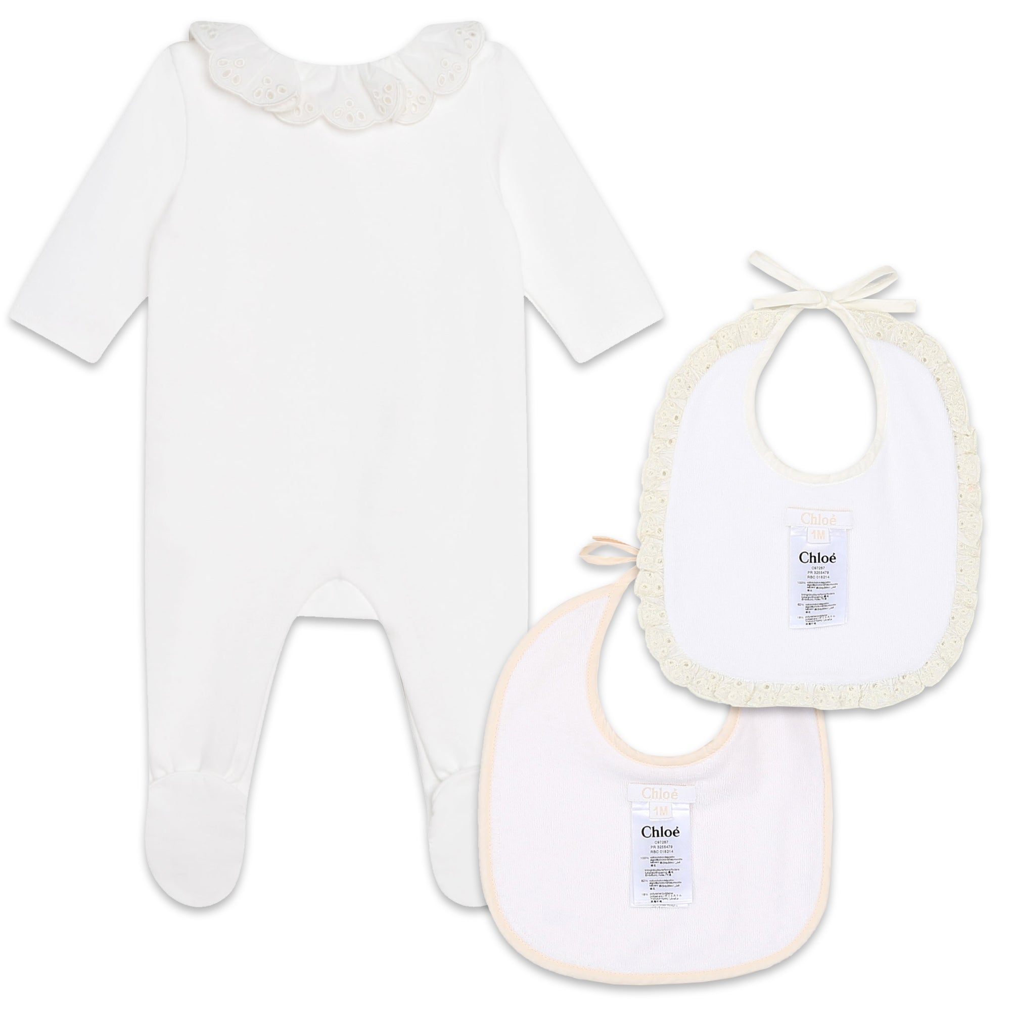 Baby Girls White Cotton Babysuit Set
