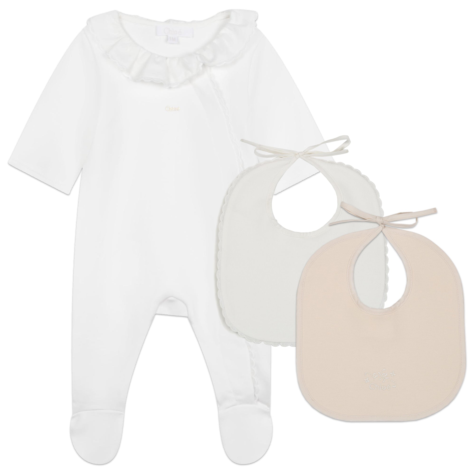 Baby Girls White Cotton Babysuit Set