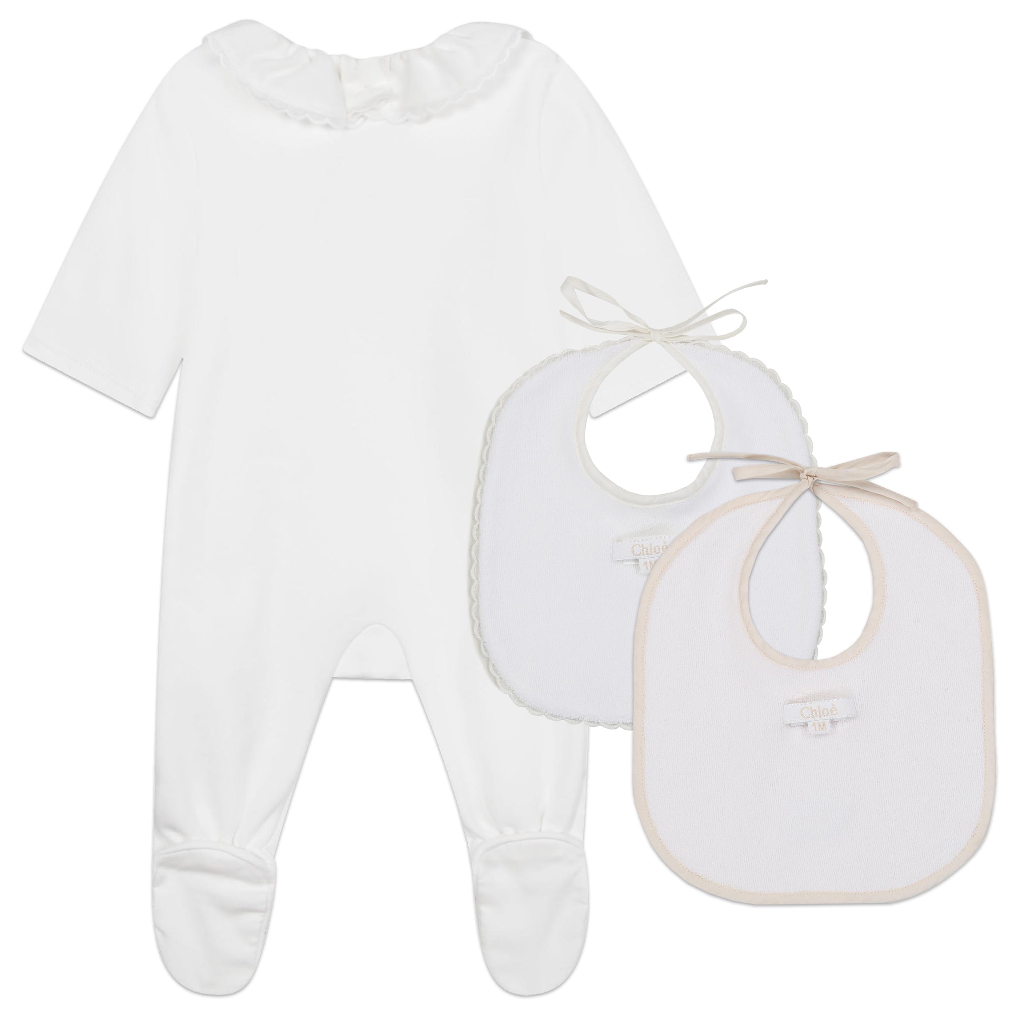 Baby Girls White Cotton Babysuit Set