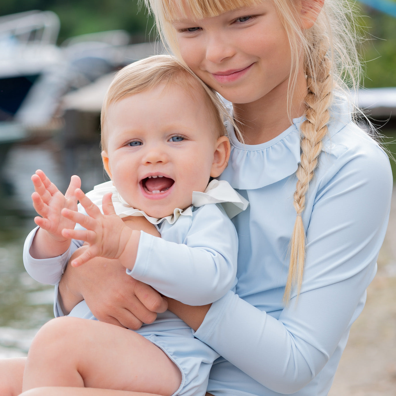 Baby Girls Light Blue UV Protective Swim Babysuit(UPF50+)