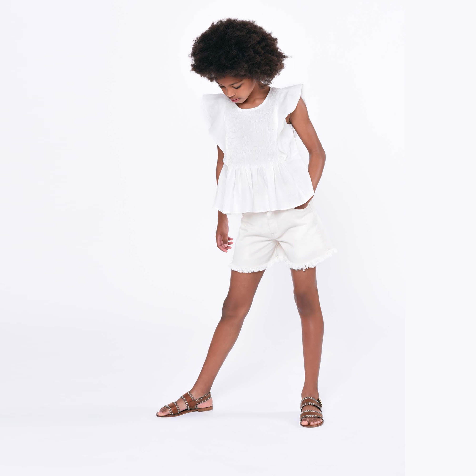 Girls White Logo Cotton Shorts