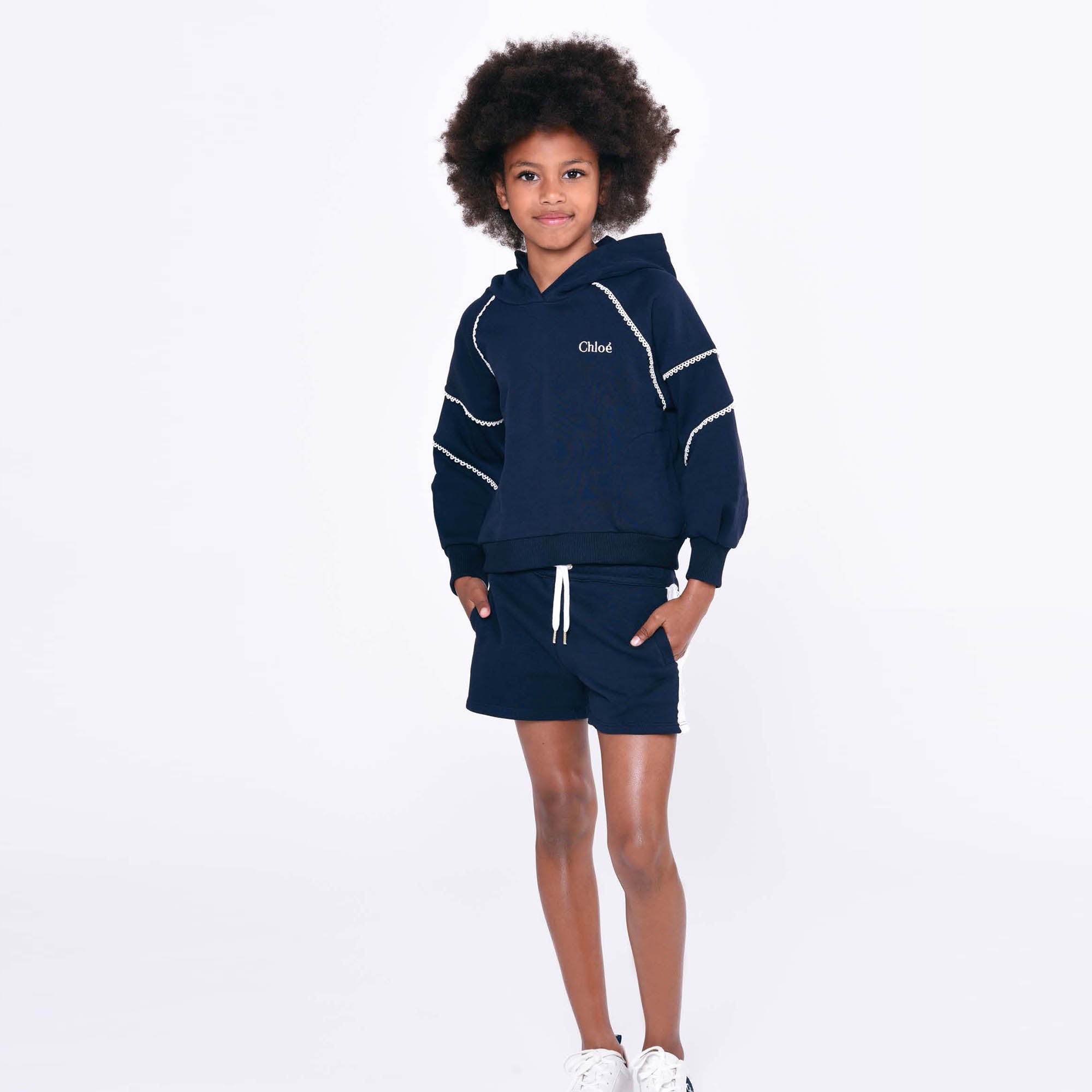 Girls Blue Logo Cotton Shorts