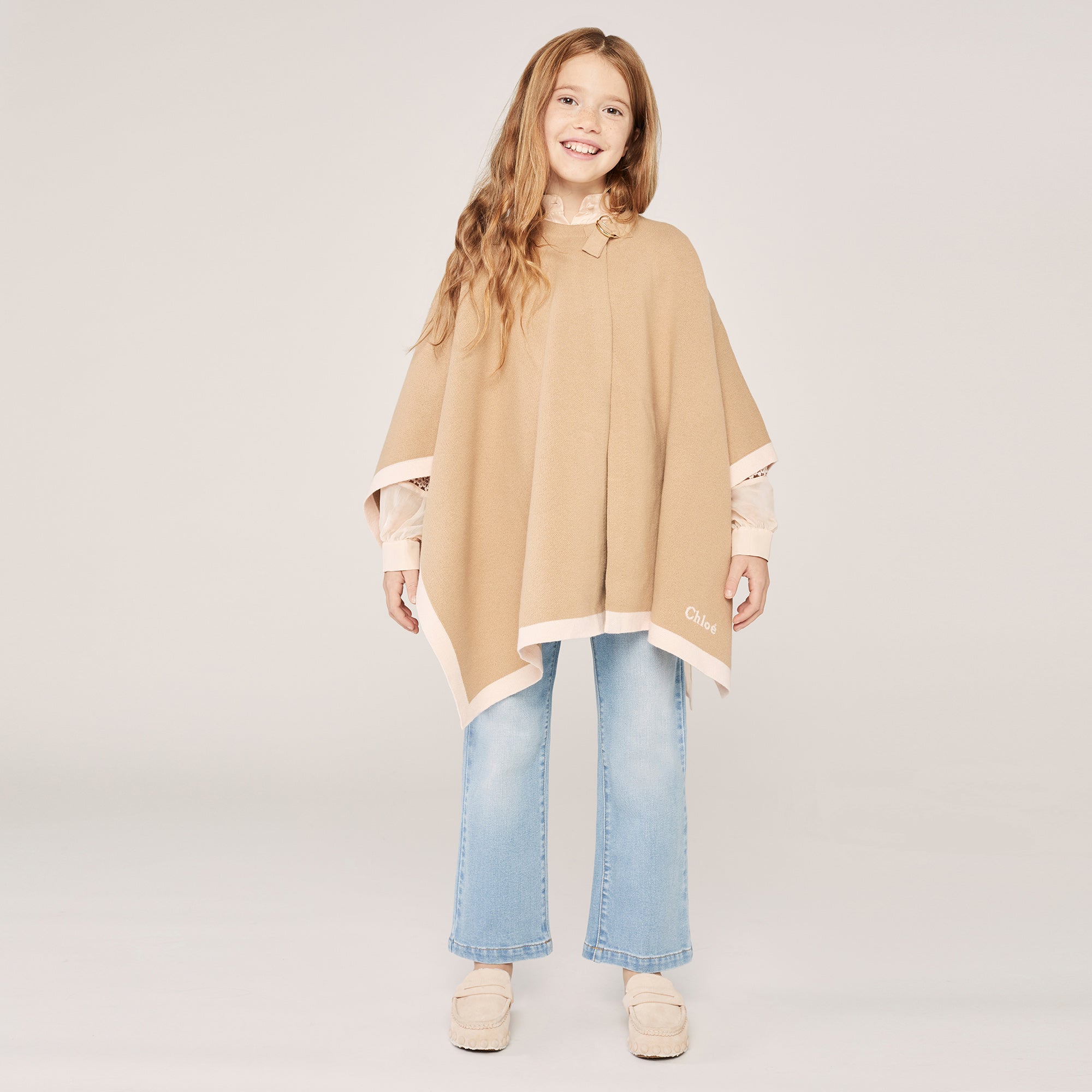 Girls Beige Logo Knitted Cape