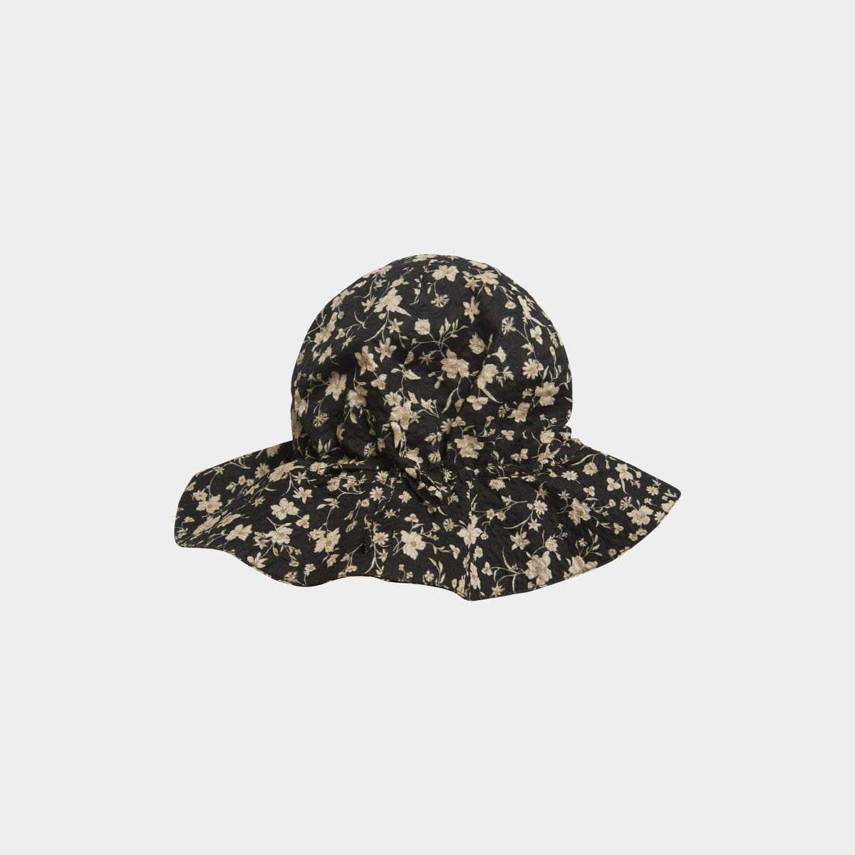 Baby Girls Black Floral Cotton Hat