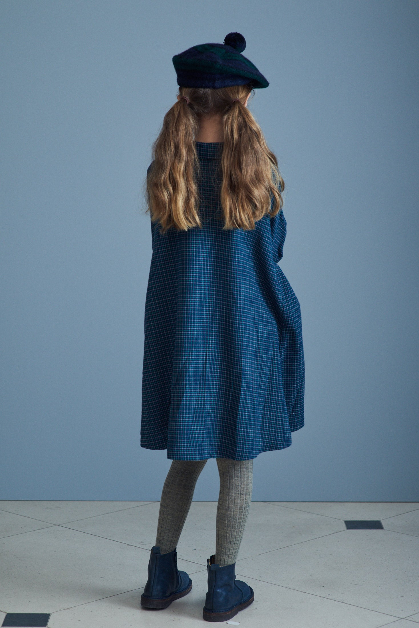 Girls Blue Check Cotton Dress