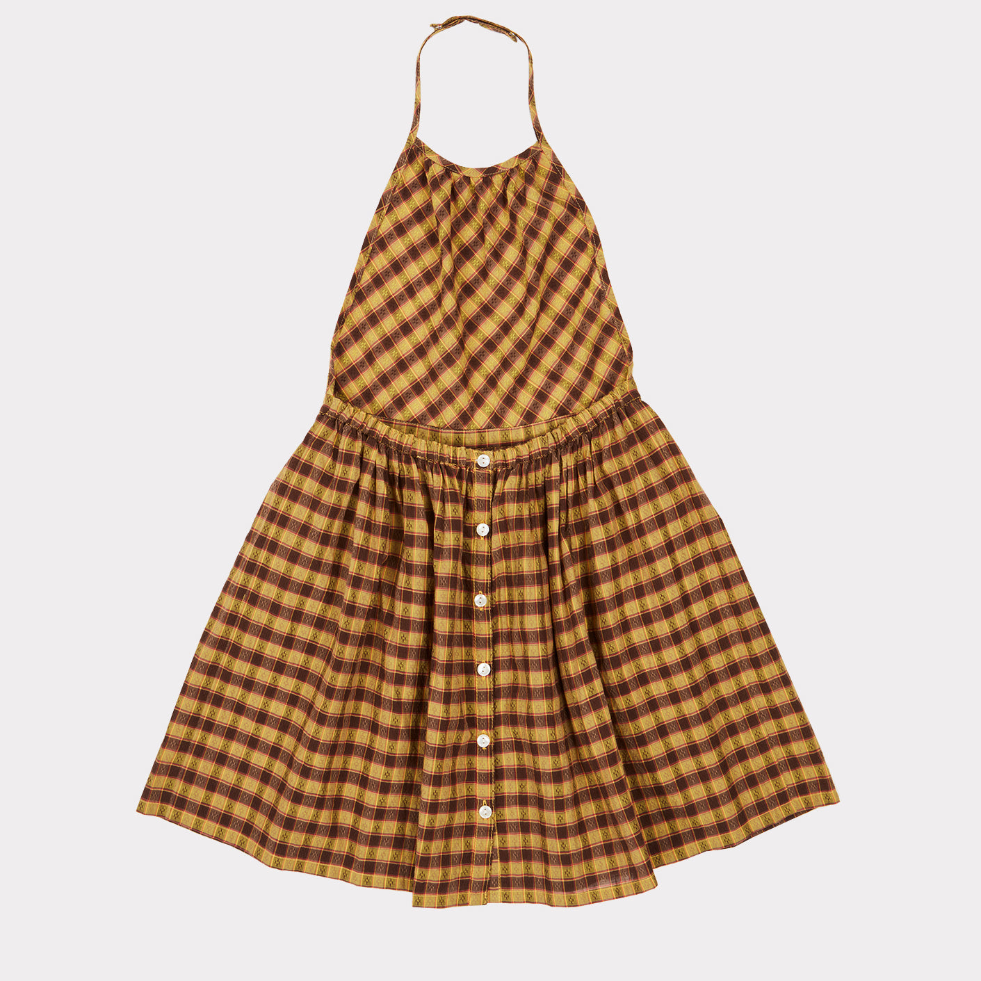 Girls Yellow Check Cotton Dress