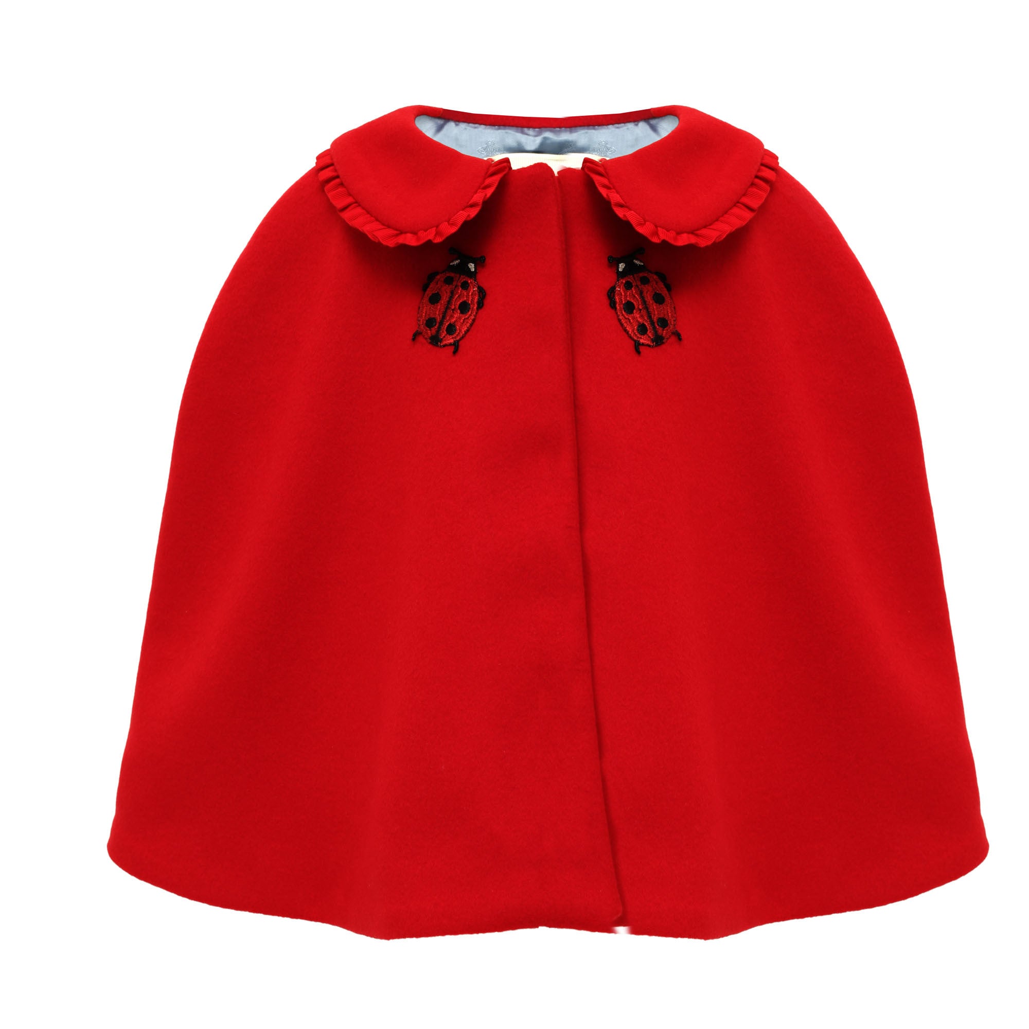 Baby Girls Red Wool Cape With Embroidered  Coccinella Trims - CÉMAROSE | Children's Fashion Store - 1