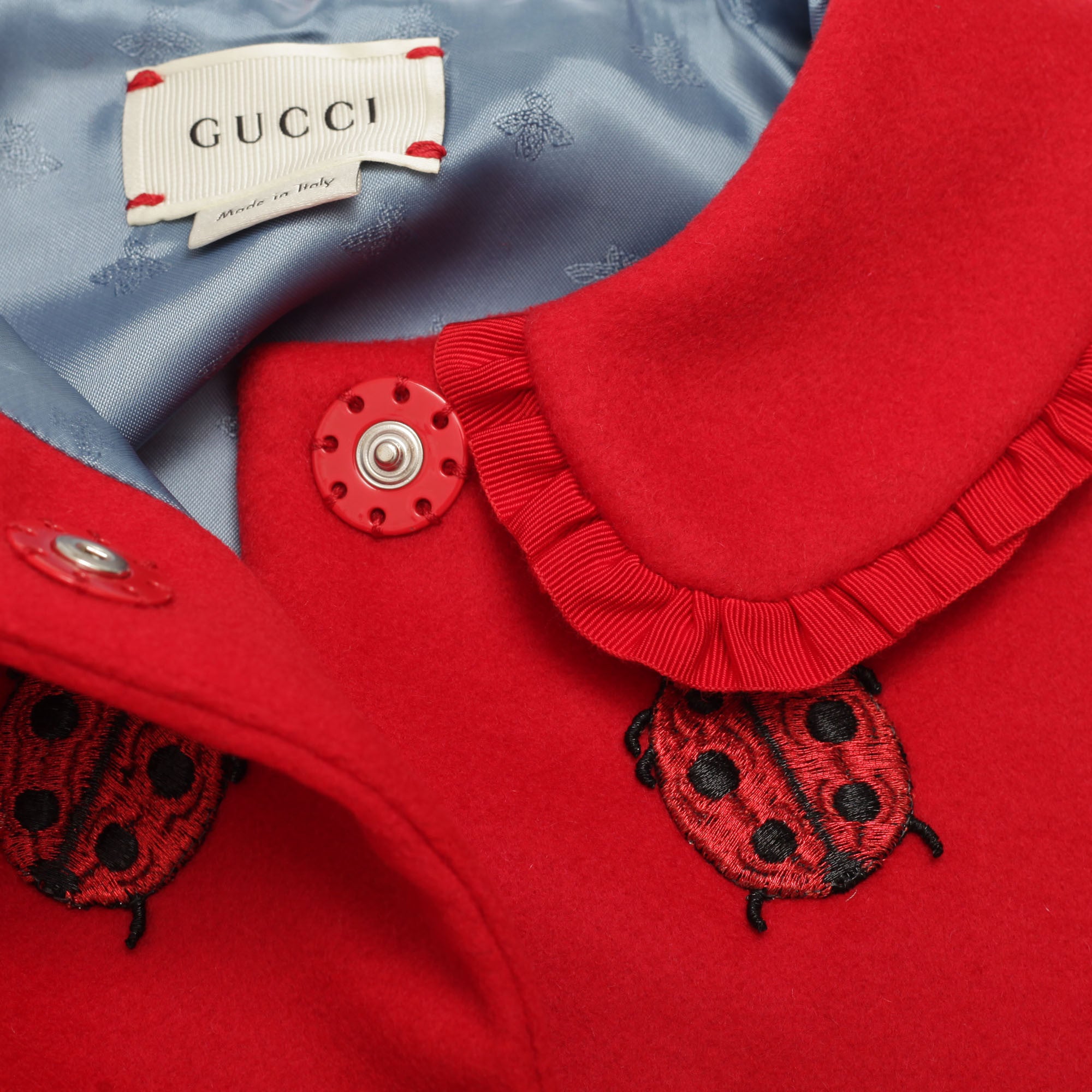 Baby Girls Red Wool Cape With Embroidered  Coccinella Trims - CÉMAROSE | Children's Fashion Store - 3