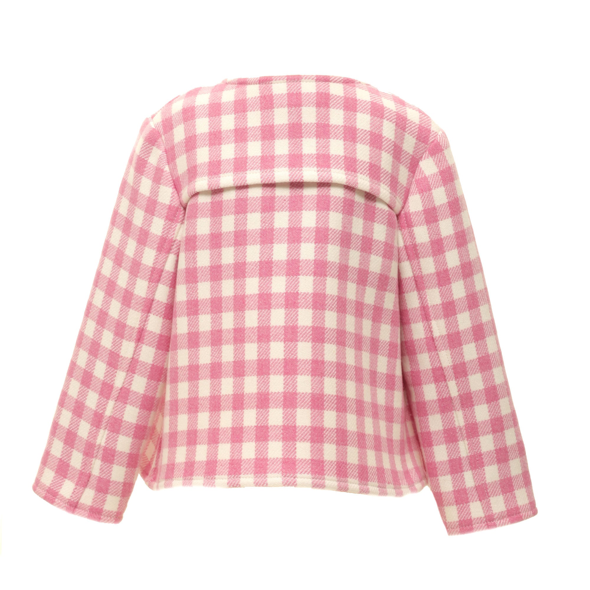 Baby Girls Pink Check Wool Jacket With Patch Trims - CÉMAROSE | Children's Fashion Store - 2
