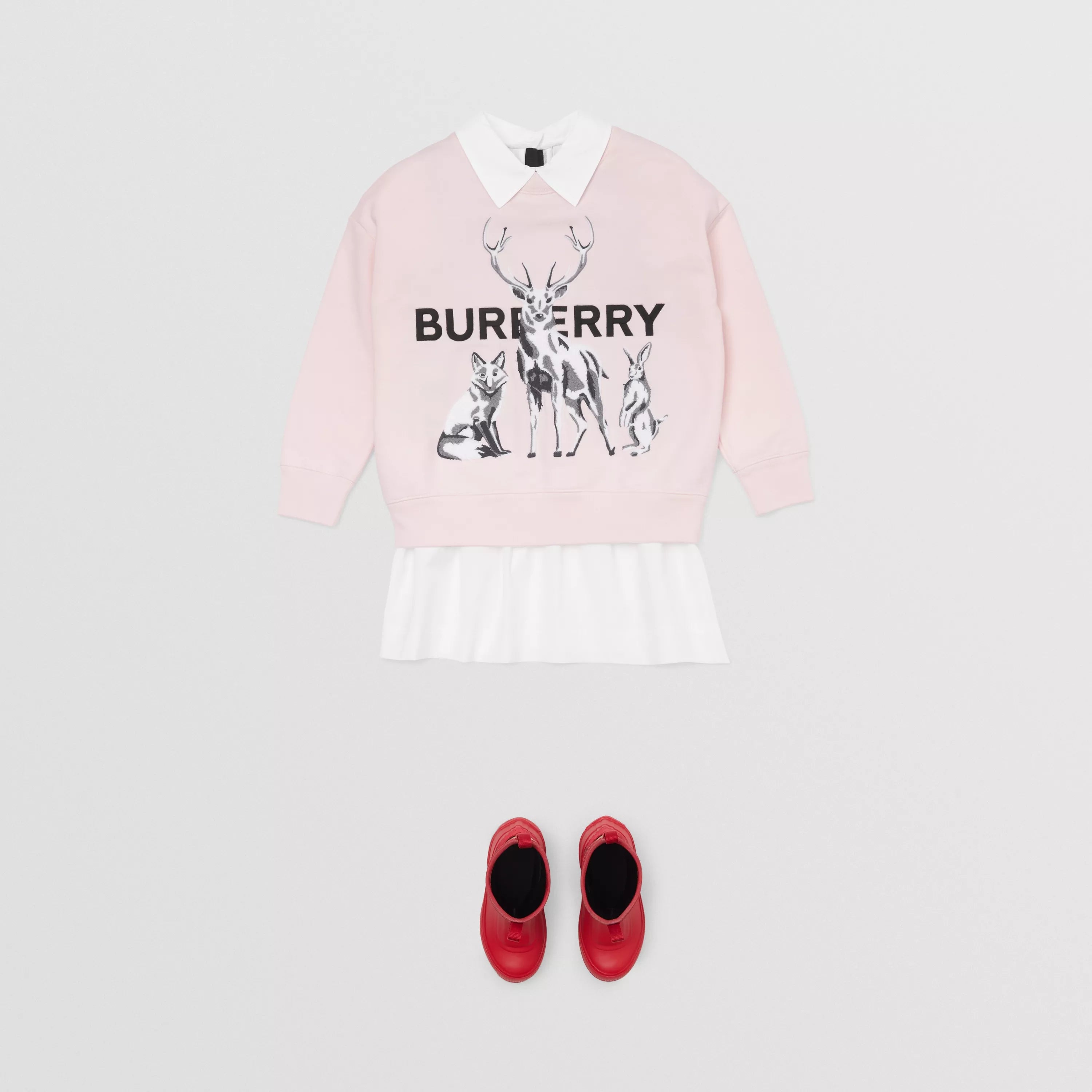 Girls Pink Printed Cotton Sweatshirt