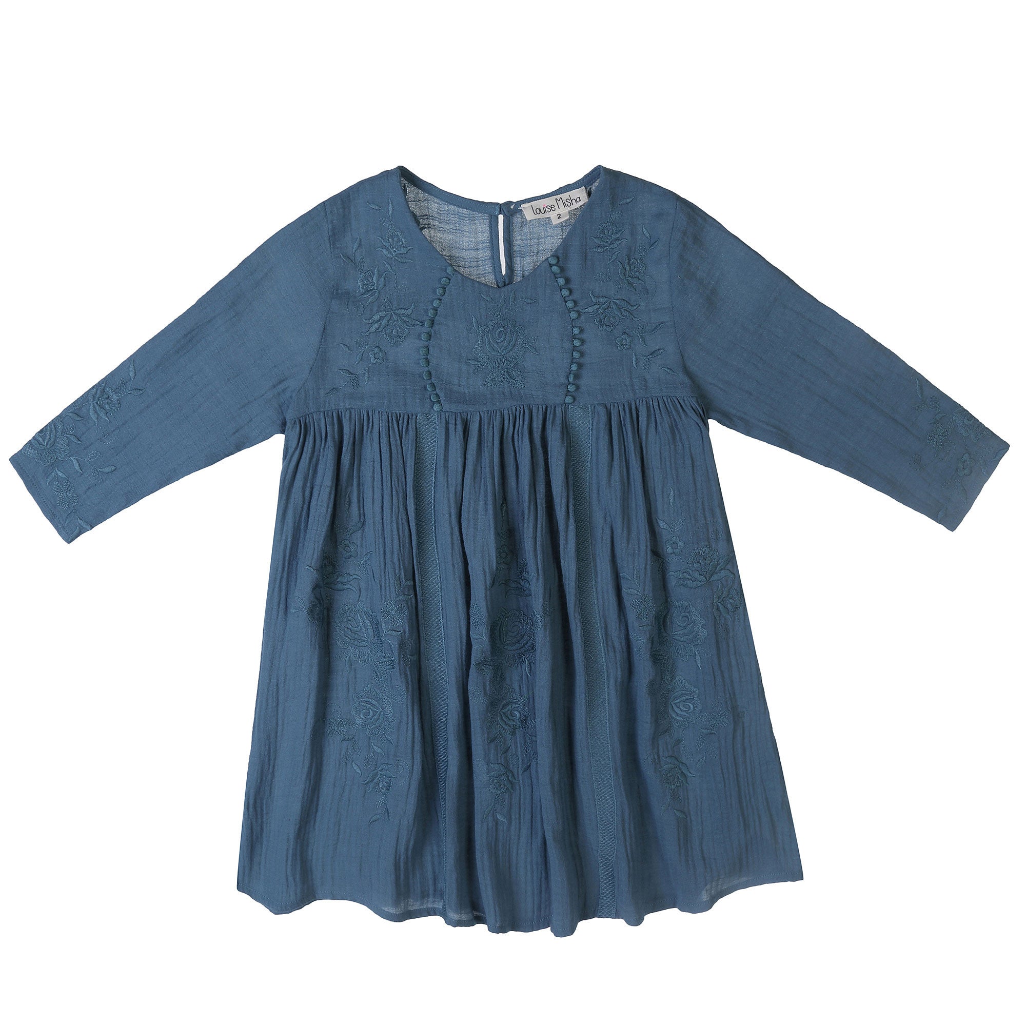 Girls Blue Embroidered Flower Trims 'Alice'Dress - CÉMAROSE | Children's Fashion Store - 1