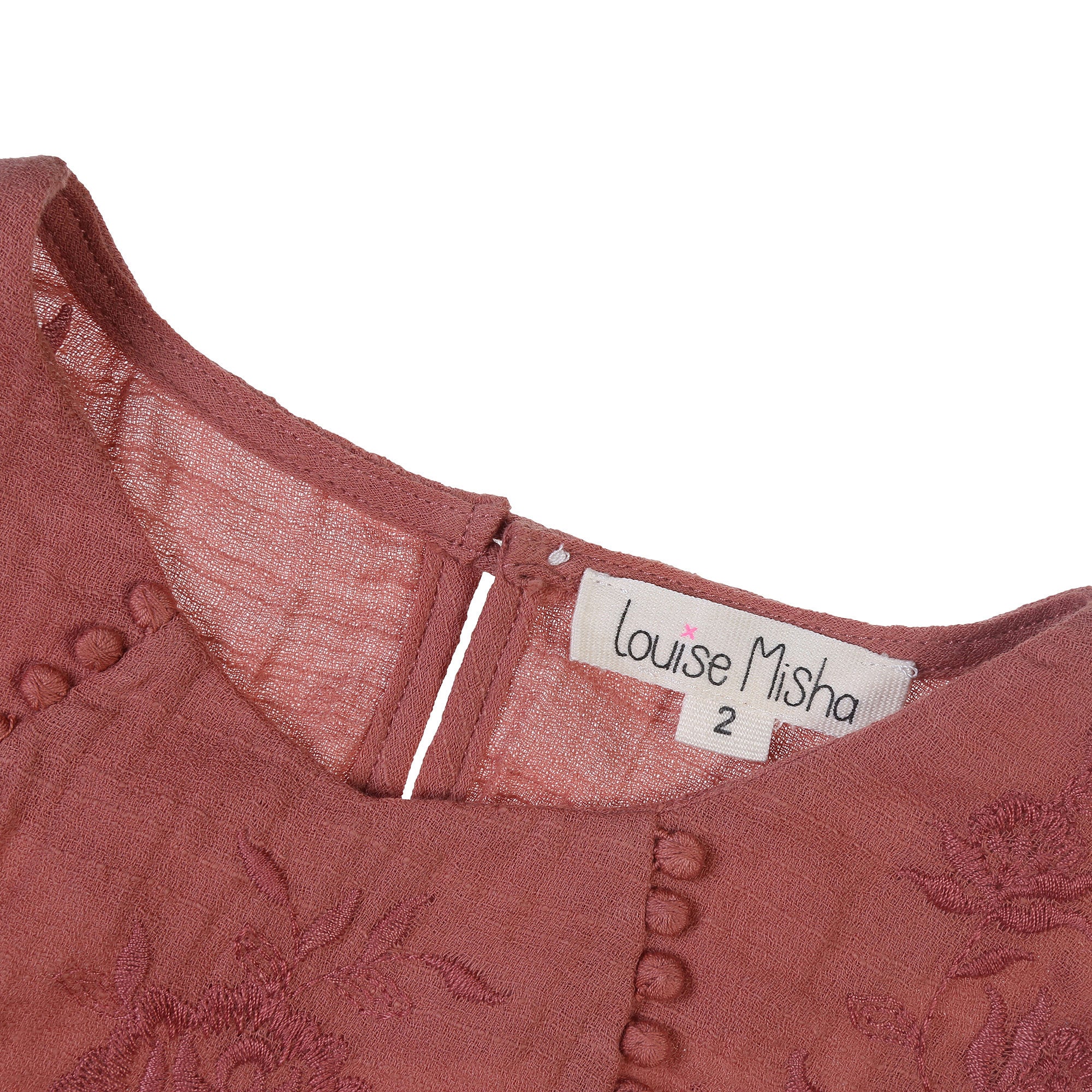 Girls Dark Red Embroidered Flower Trims 'Alice'Dress - CÉMAROSE | Children's Fashion Store - 4
