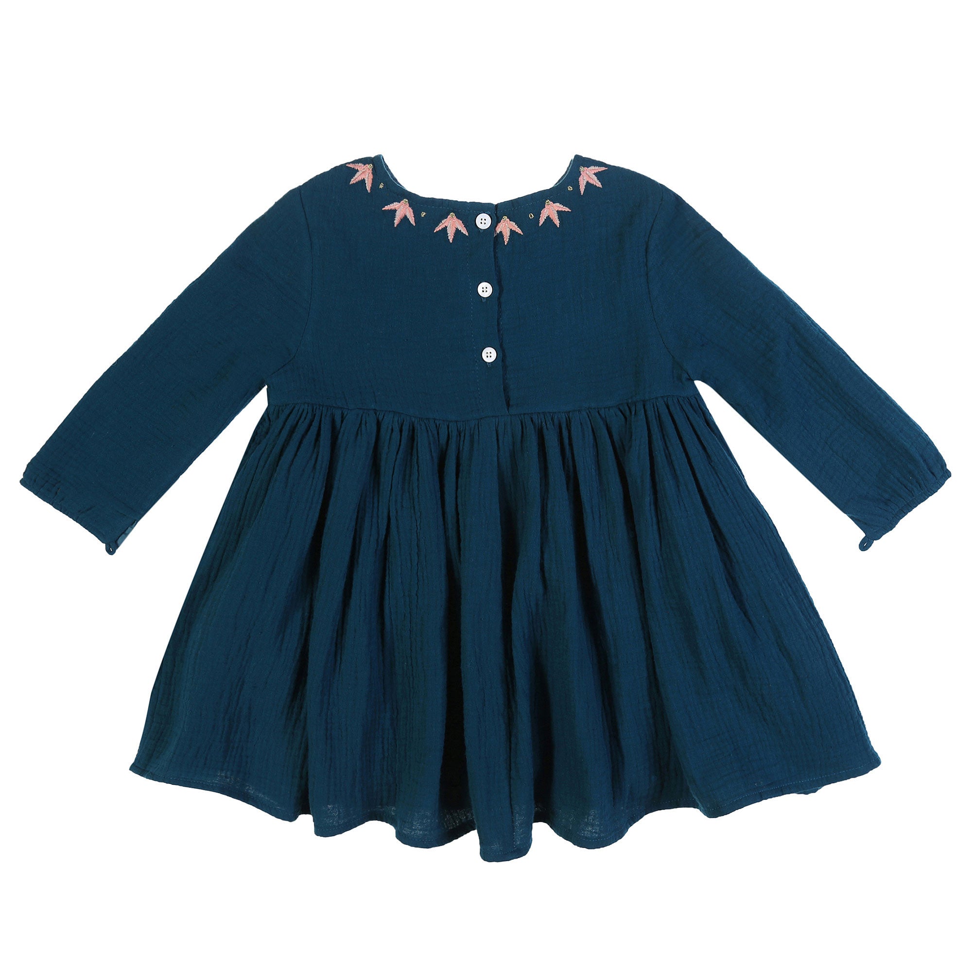 Girls Indigo Embroidered Trims Cotton 'Mayadin' Dress - CÉMAROSE | Children's Fashion Store - 5