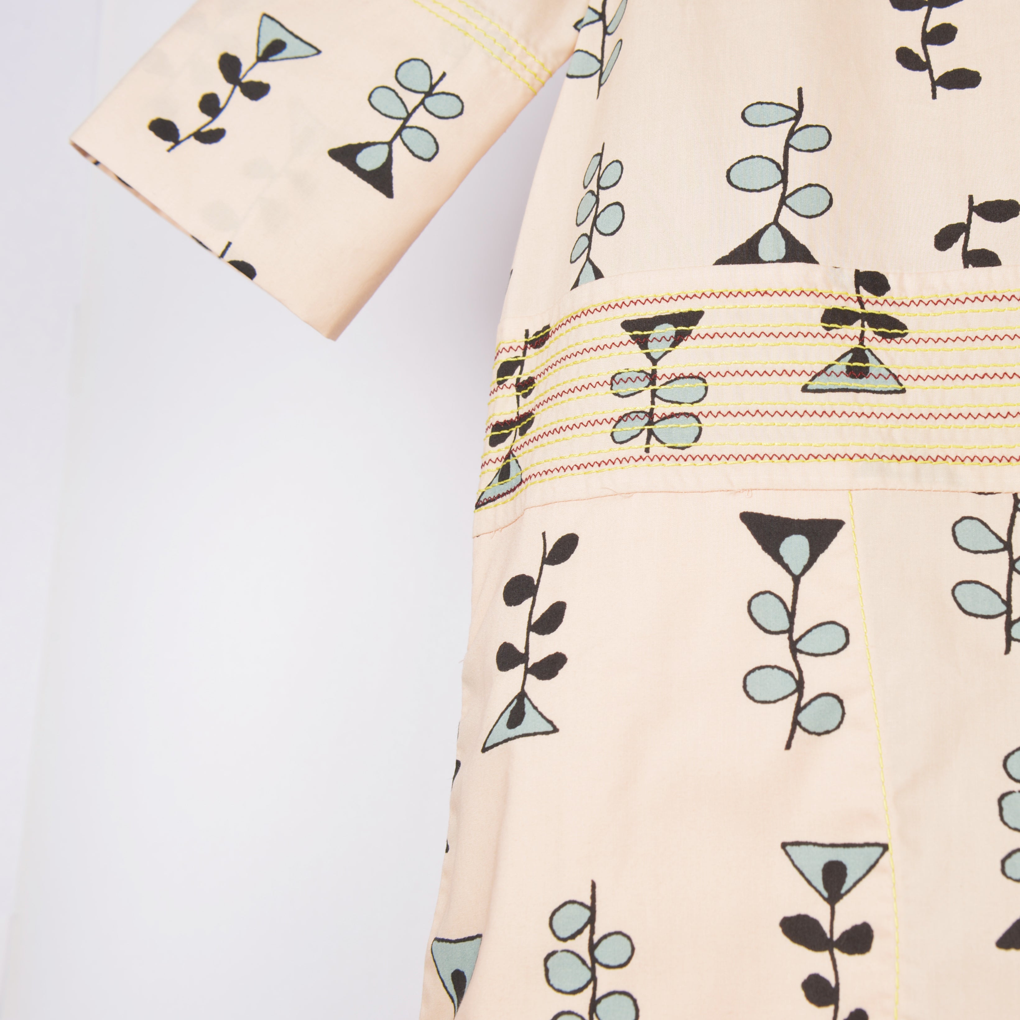 Girls Cream Pink Printed Cotton Dress