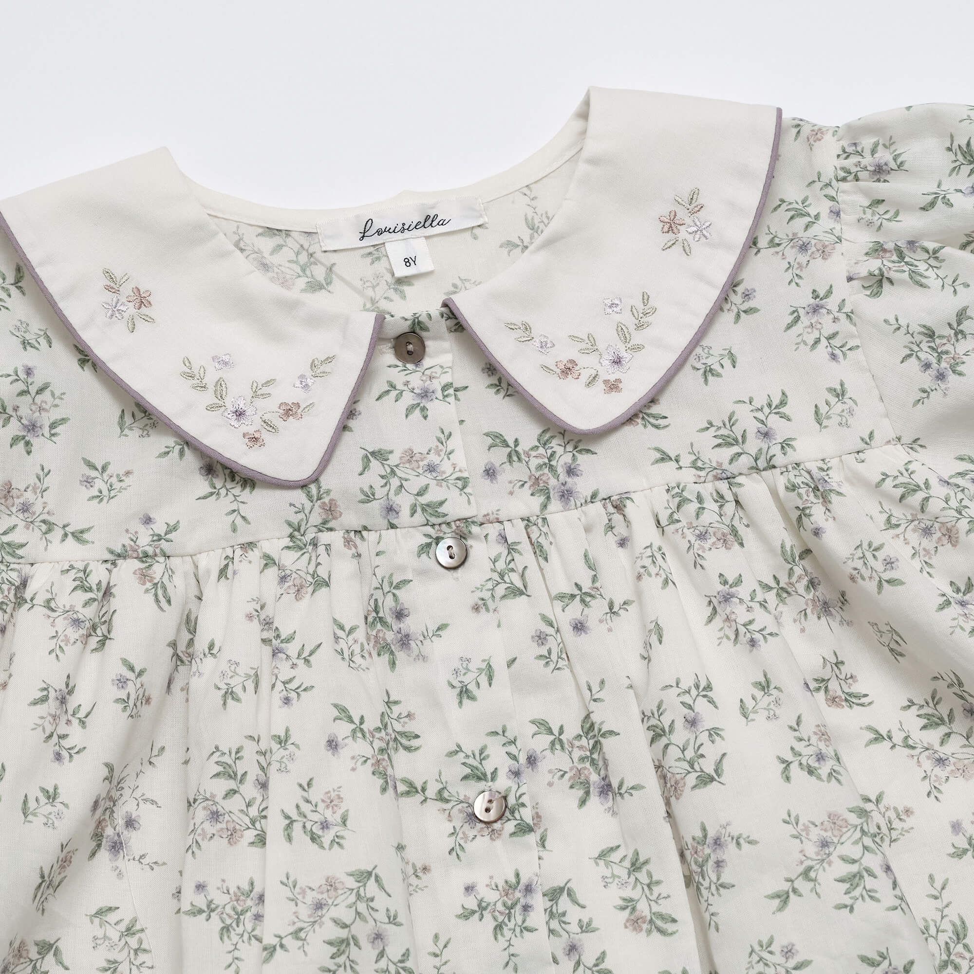 Girls Green Floral Cotton Dress
